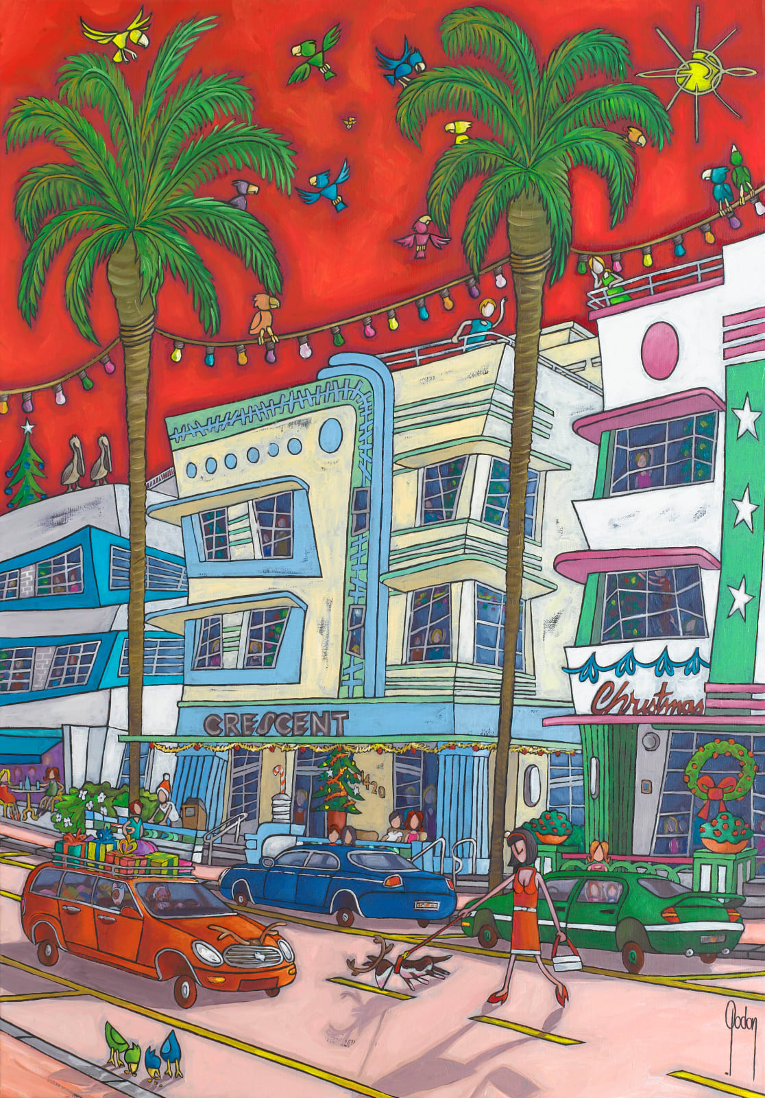 “Noël au balcon” , painting by Alain Godon artist from France. Available at Carousel Fine Art Miami.