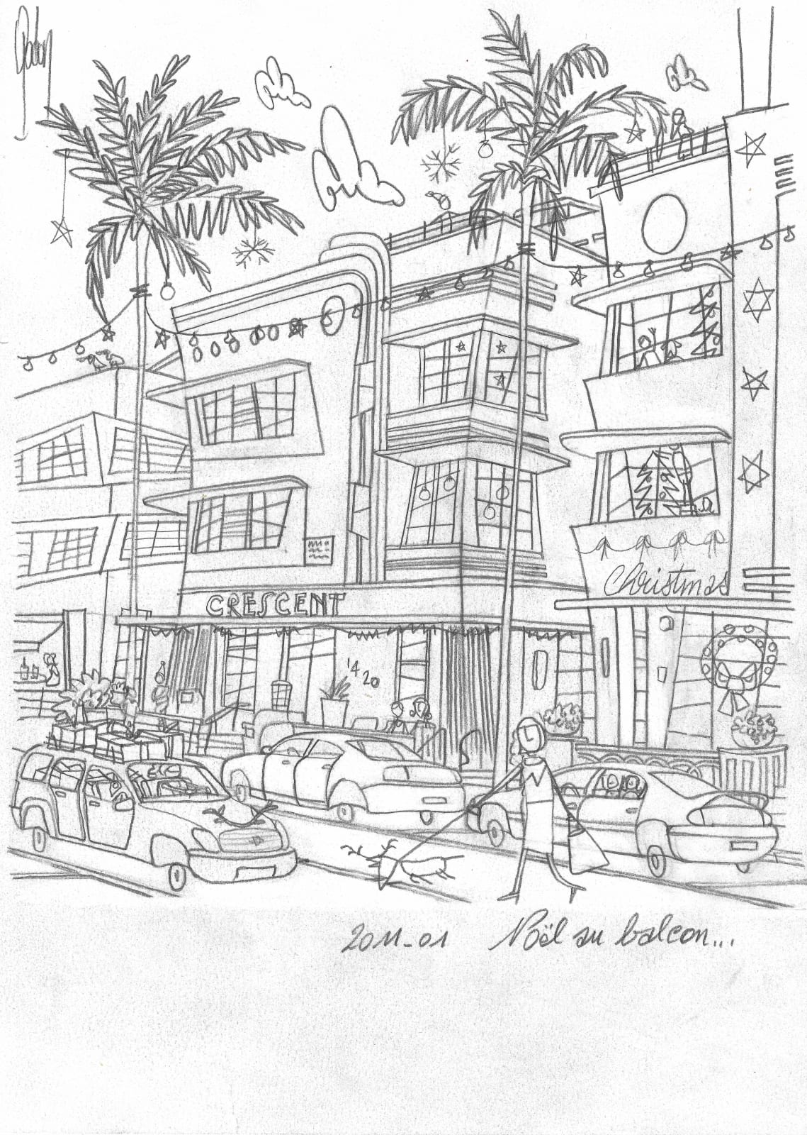“Noël au balcon” , painting by Alain Godon artist from France. Available at Carousel Fine Art Miami.