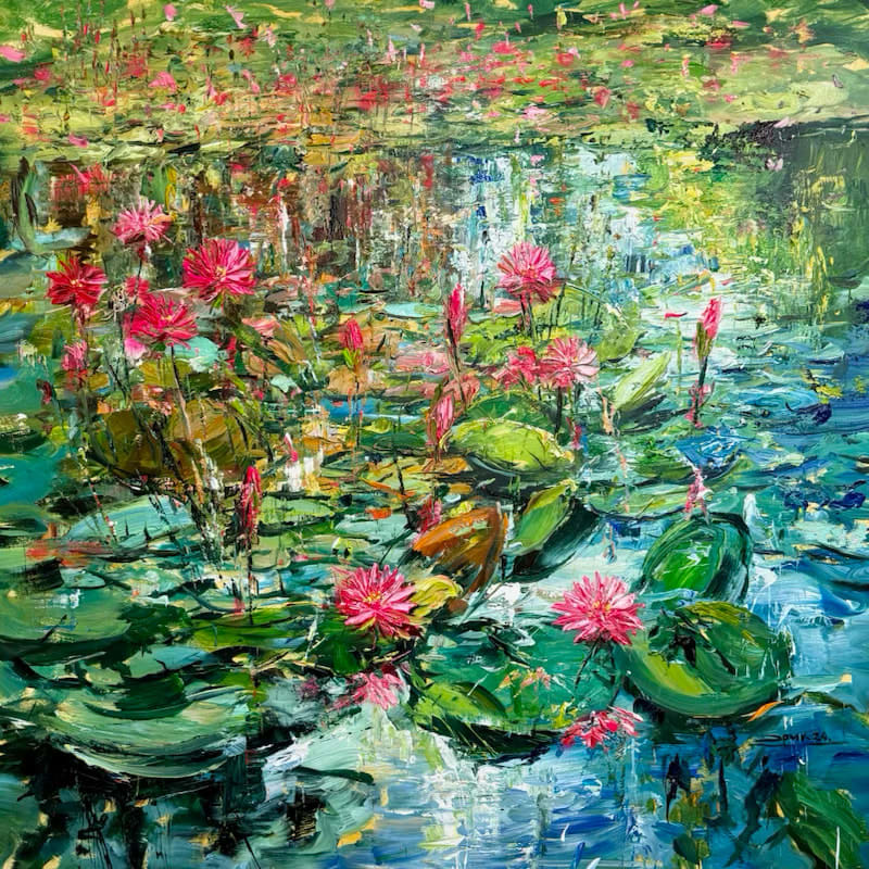 “Lotus Garden”, painting by Eric Alfaro artist from Cuba, based in the United States. Available at Carousel Fine Art Atlanta.