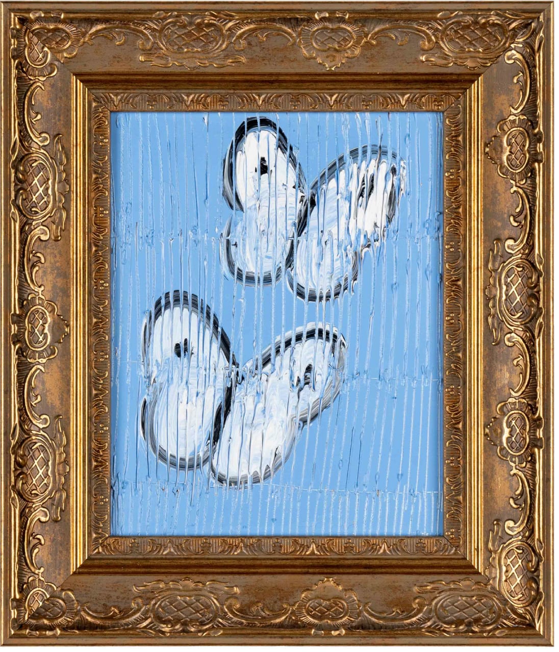 “Flight”, painting by Hunt Slonem artist from Kittery, Maine. Available at Carousel Fine Art Chicago. The artist’s technique involves oil and is known for his neo-expressionist paintings of butterflies, rabbits, and tropical birds. His work embraces the beauty of nature, adding a nurturing, spiritual effect to his creations. Colors of this work : Blue, Grey, White, Black