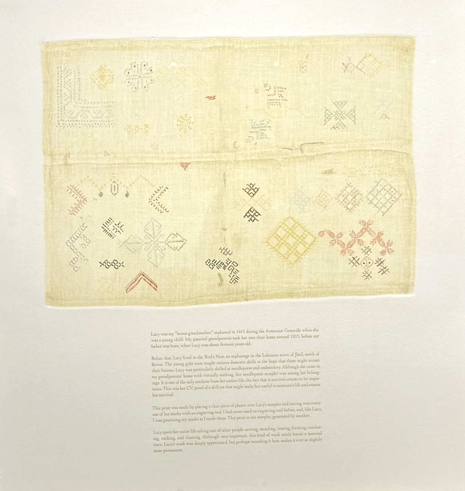 Nina Katchadourian, Lucy's Sampler, 2020