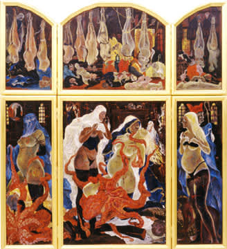 Masami Teraoka, Burqa Inquisition/Octopus Priests and the Naked Chicken Ranch, 2003