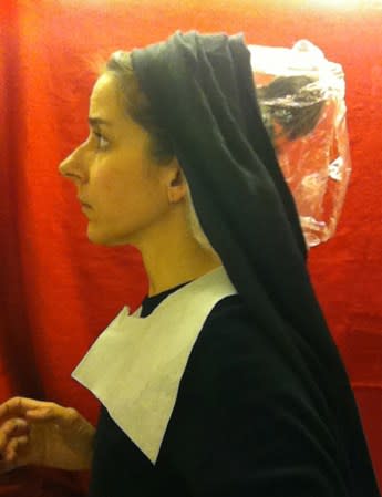 Nina Katchadourian, Lavatory Self-Portrait in the Flemish Style #13 ("Seat Assignment" project, 2010--ongoing), 2011