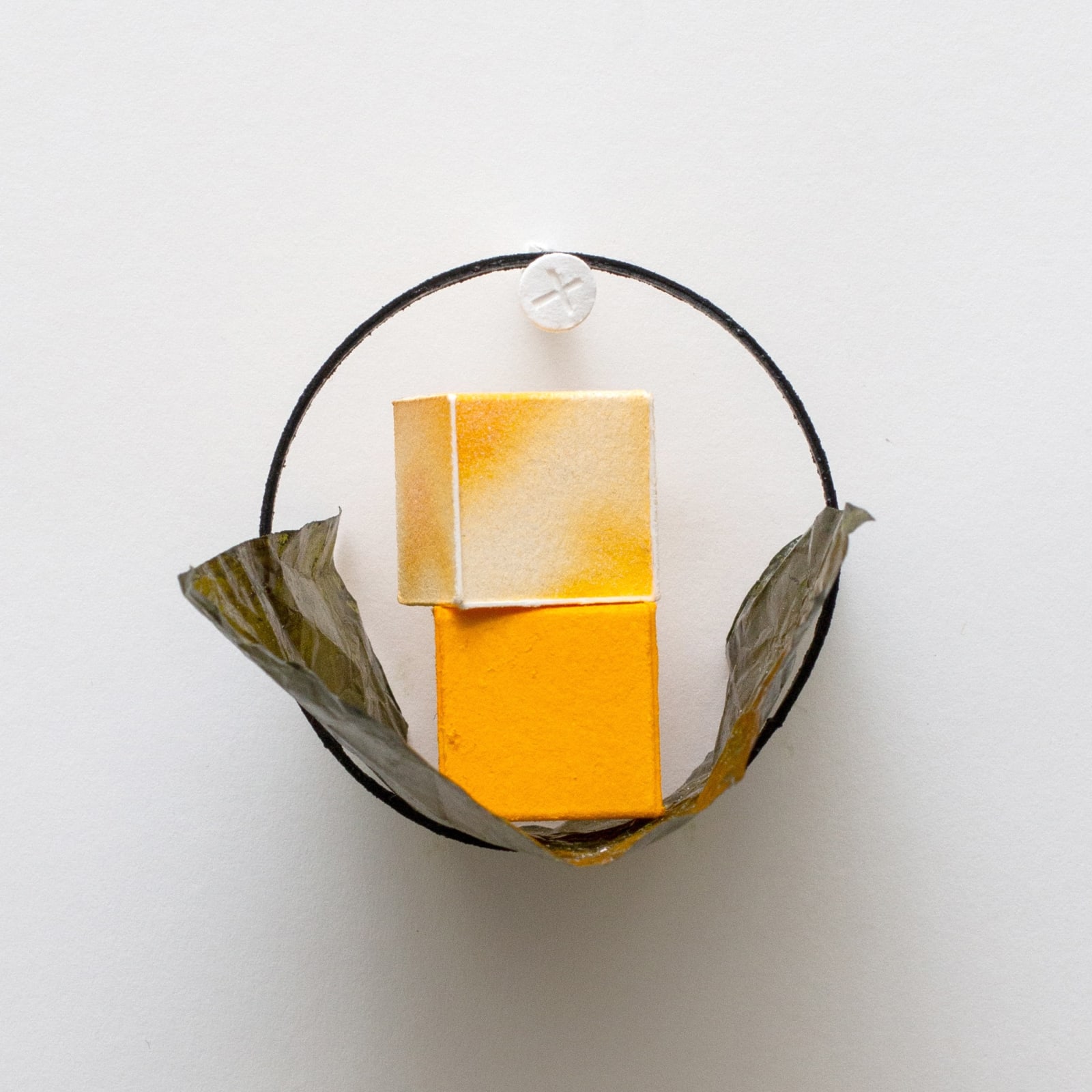 Imin Yeh, Seaweed snack, two cheese cubes, and a hair tie, 2024