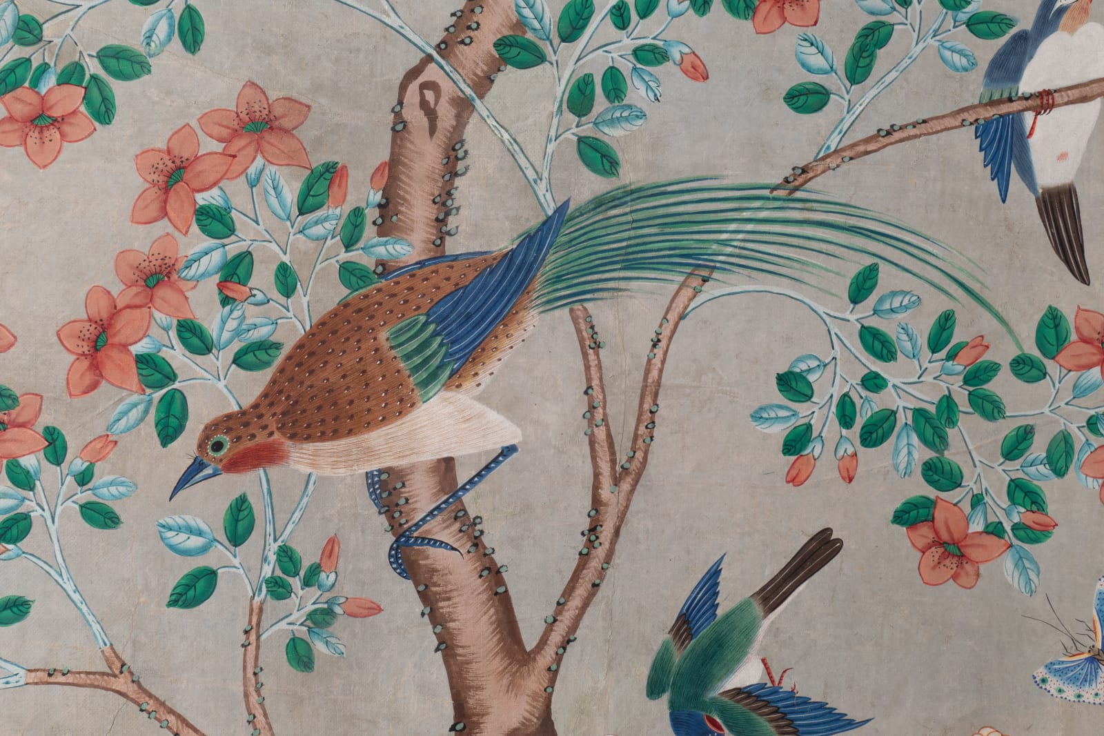 FOUR PANELS PAINTED WITH FLORAL MOTIFS AND BIRDS, China, 18th Century (for European market)