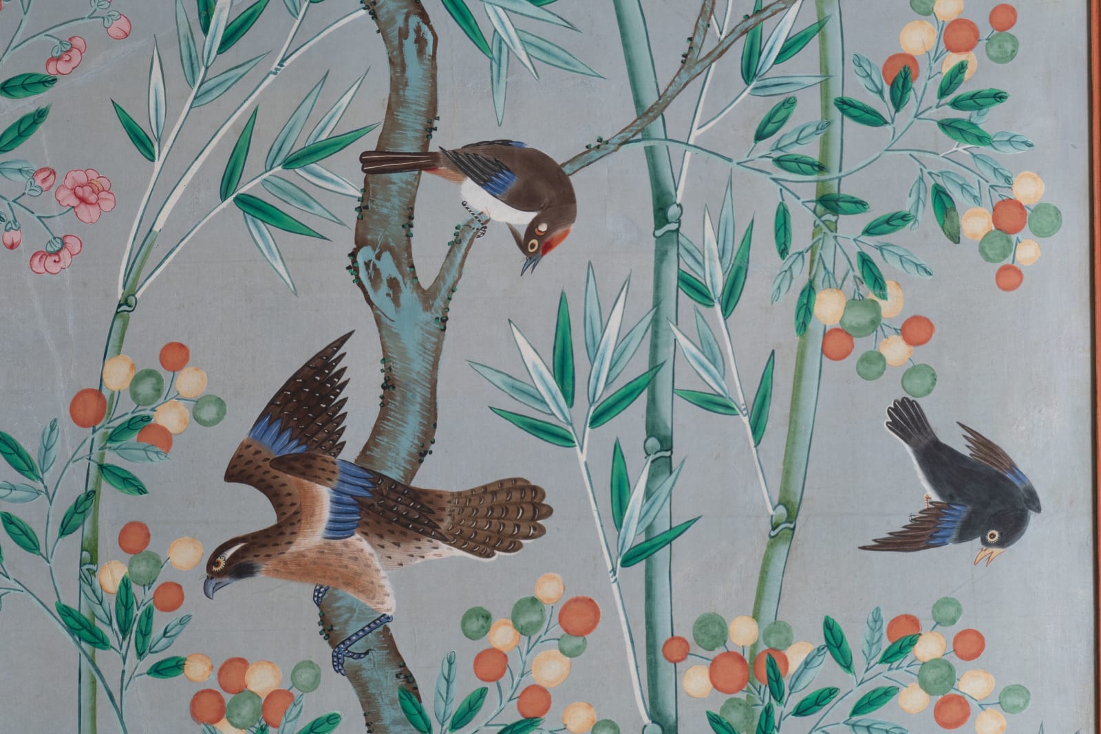 FOUR PANELS PAINTED WITH FLORAL MOTIFS AND BIRDS, China, 18th Century (for European market)