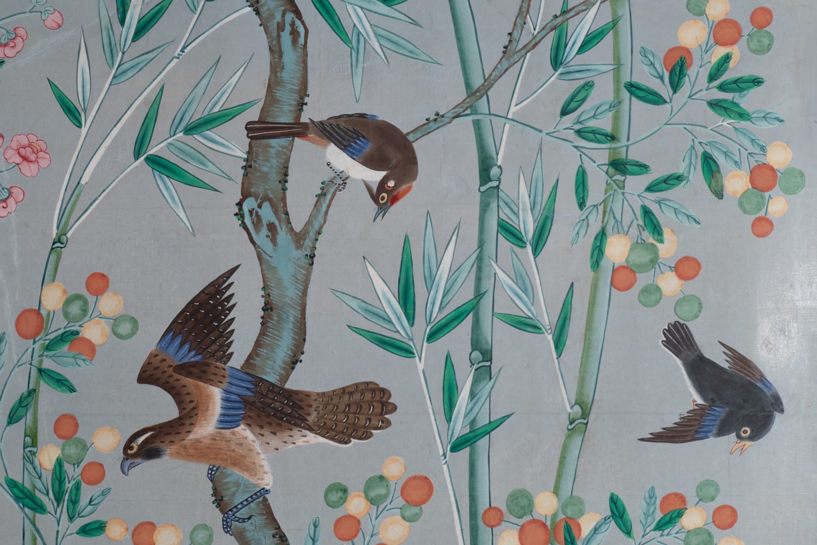 FOUR PANELS PAINTED WITH FLORAL MOTIFS AND BIRDS, China, 18th Century (for European market)