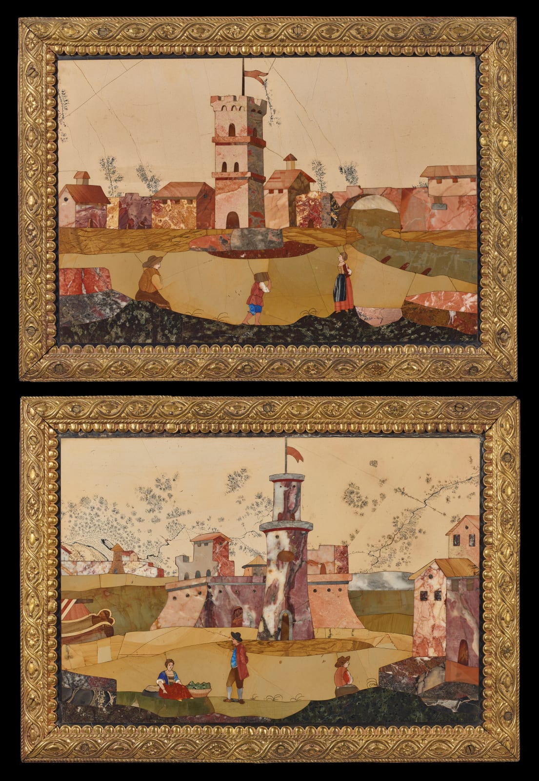 PAIR OF PIETRA DURA PLAQUES WITH LANDSCAPES, Florence, 18th Century