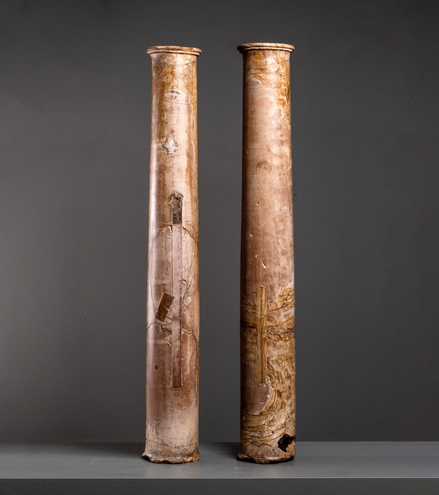 PAIR OF PIETRA PAESINA COLUMNS, Italy, 19th Century