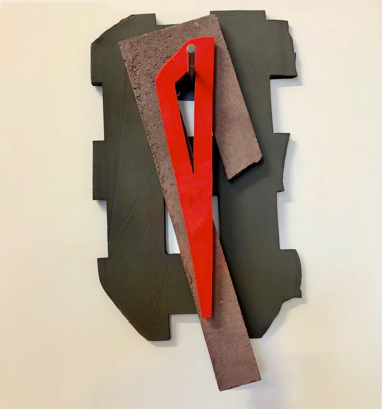 Tim Martin, Wall Assemblage - Black Grid with Red Arrow, 2022