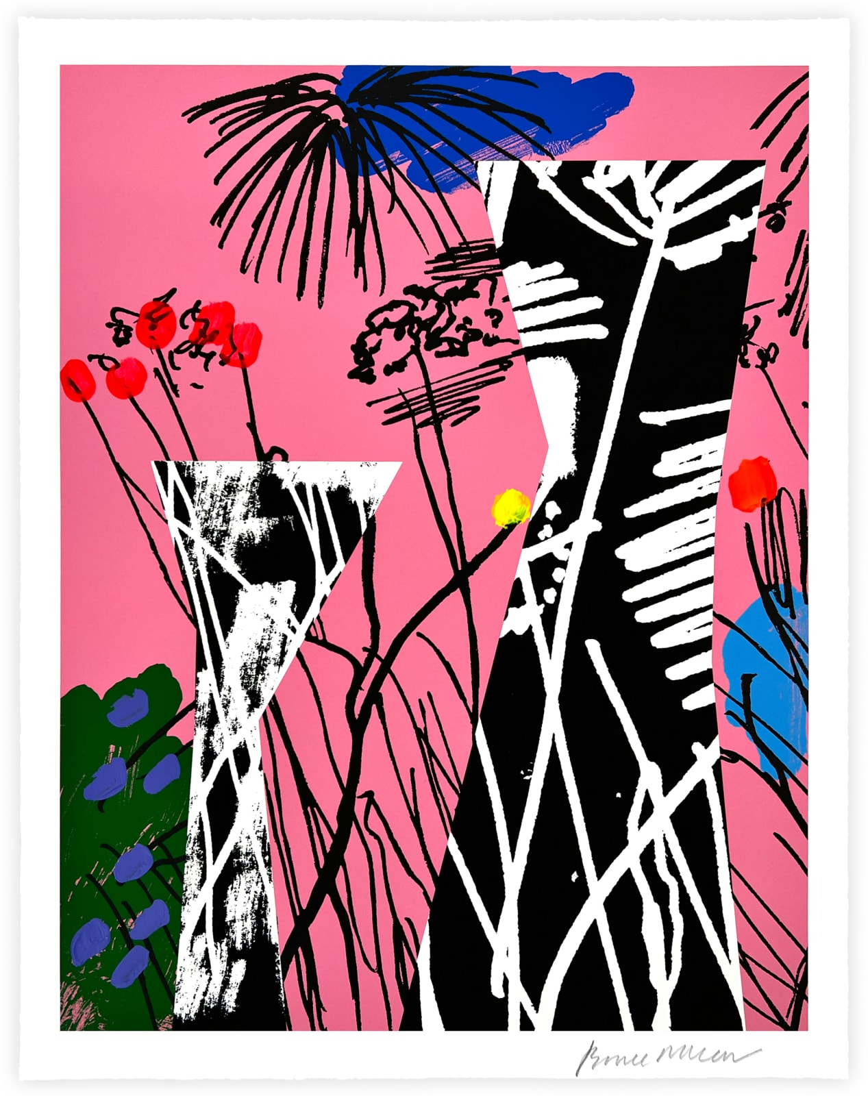Bruce Mclean, A Vase of Arranged Flowers in a Wild Garden - Pink, 2025