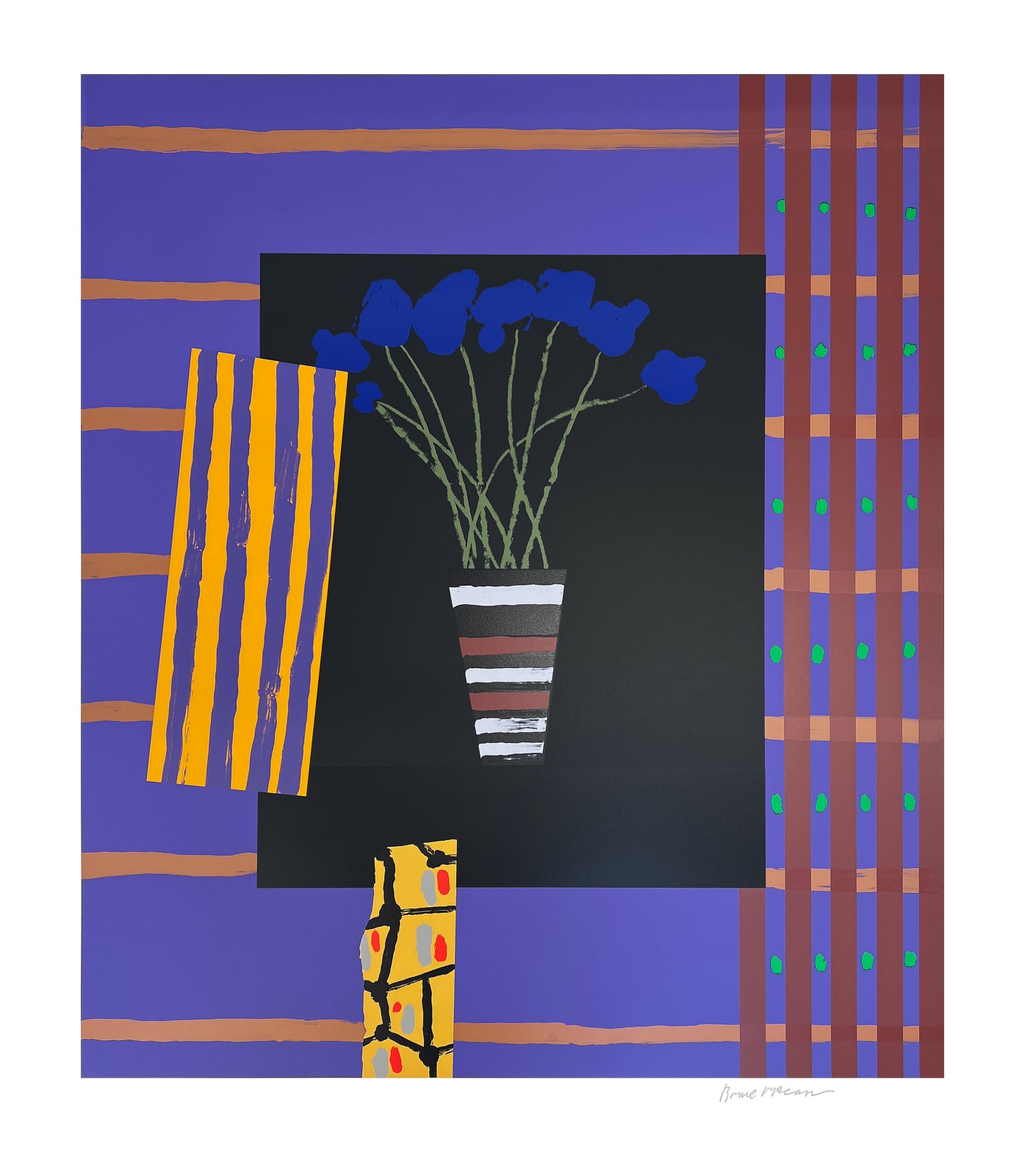 Bruce Mclean, Blue Anemones in Striped Vase, 2022
