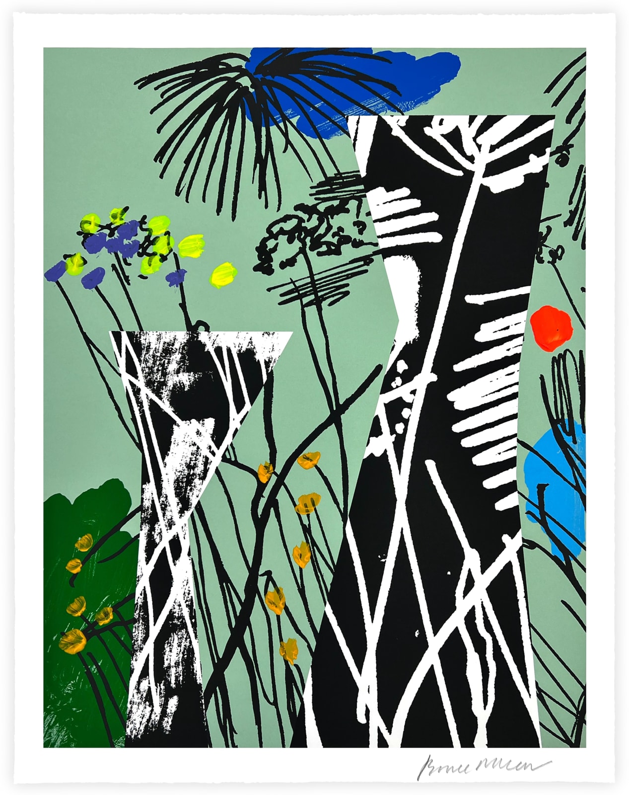 Bruce Mclean, A Vase of Arranged Flowers in a Wild Garden - Green, 2025