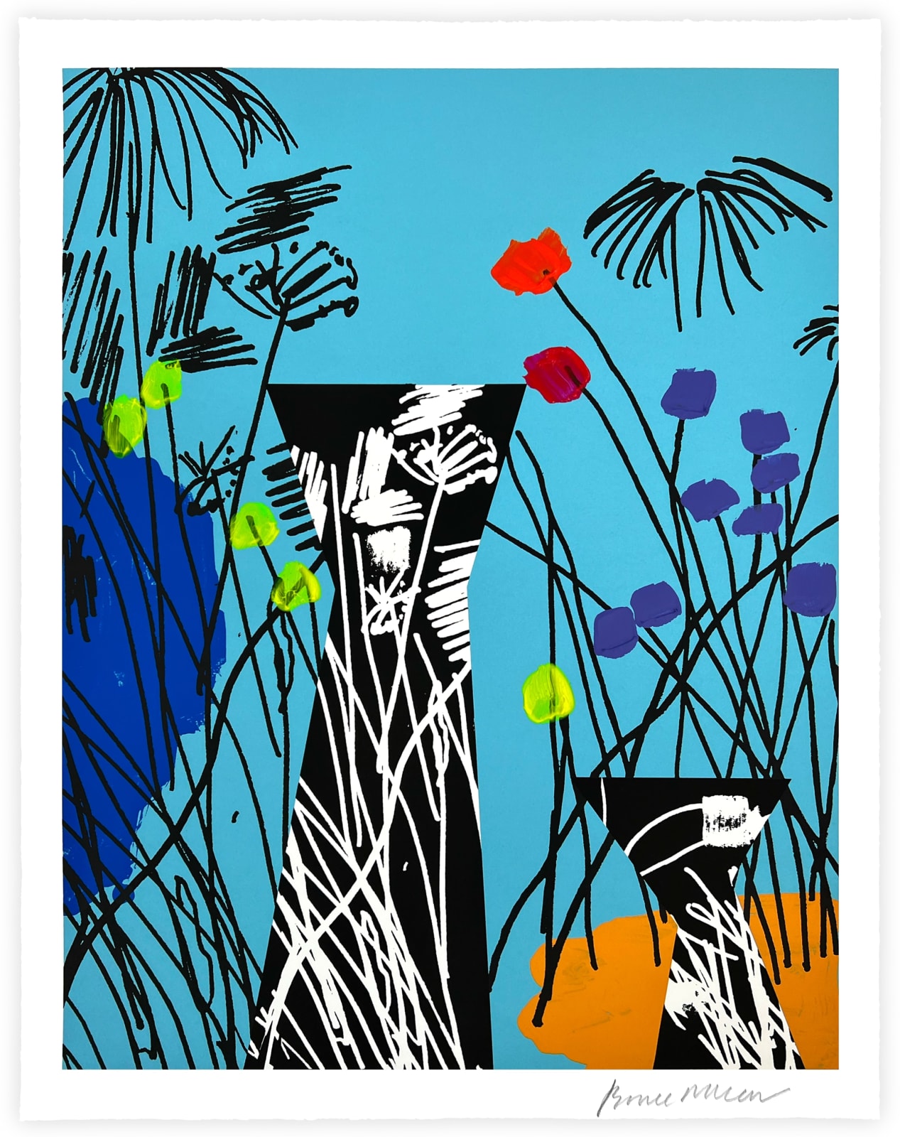 Bruce Mclean, A Vase of Arranged Flowers in a Wild Garden - Blue, 2025