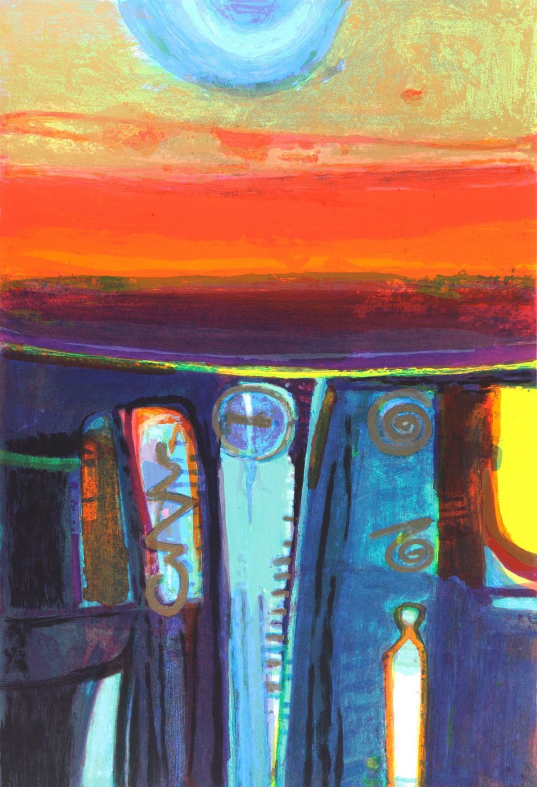 Barbara Rae RA, Red Sky Icons, 2010