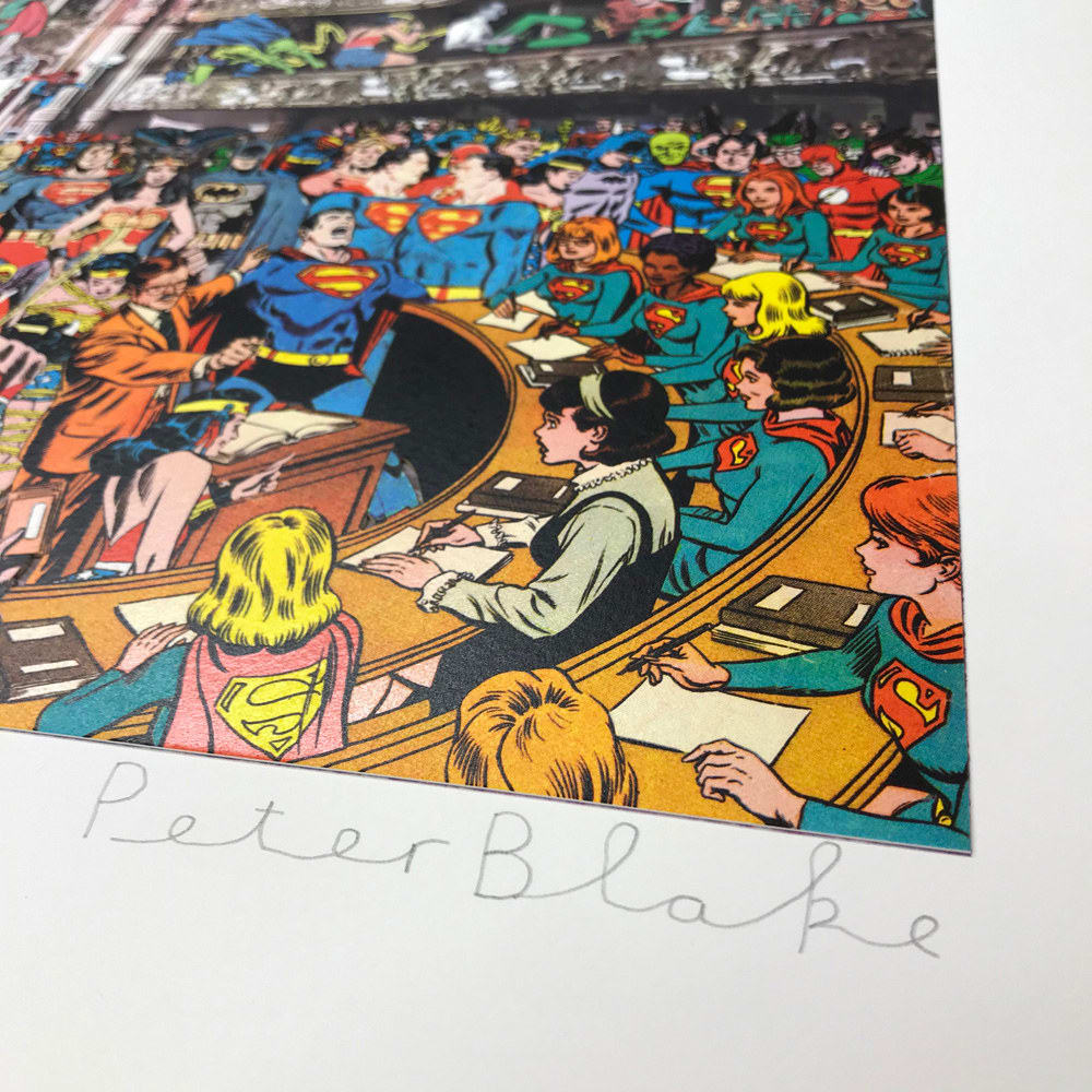 Peter Blake, Marcel Duchamp's World Tour, The Tower Ballroom, Blackpool - Superheroes Convention - A Parody., 2022