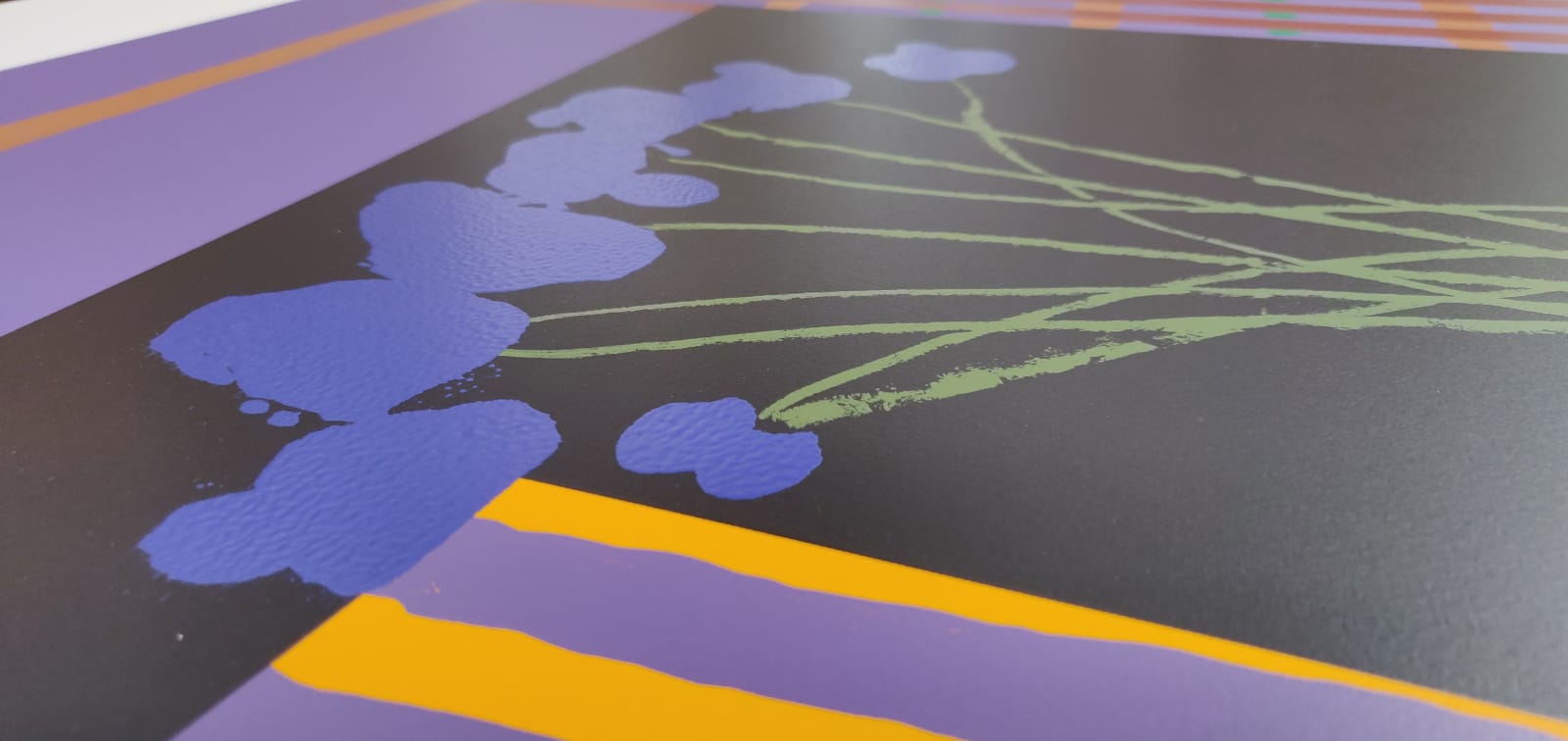 Bruce Mclean, Blue Anemones in Striped Vase, 2022