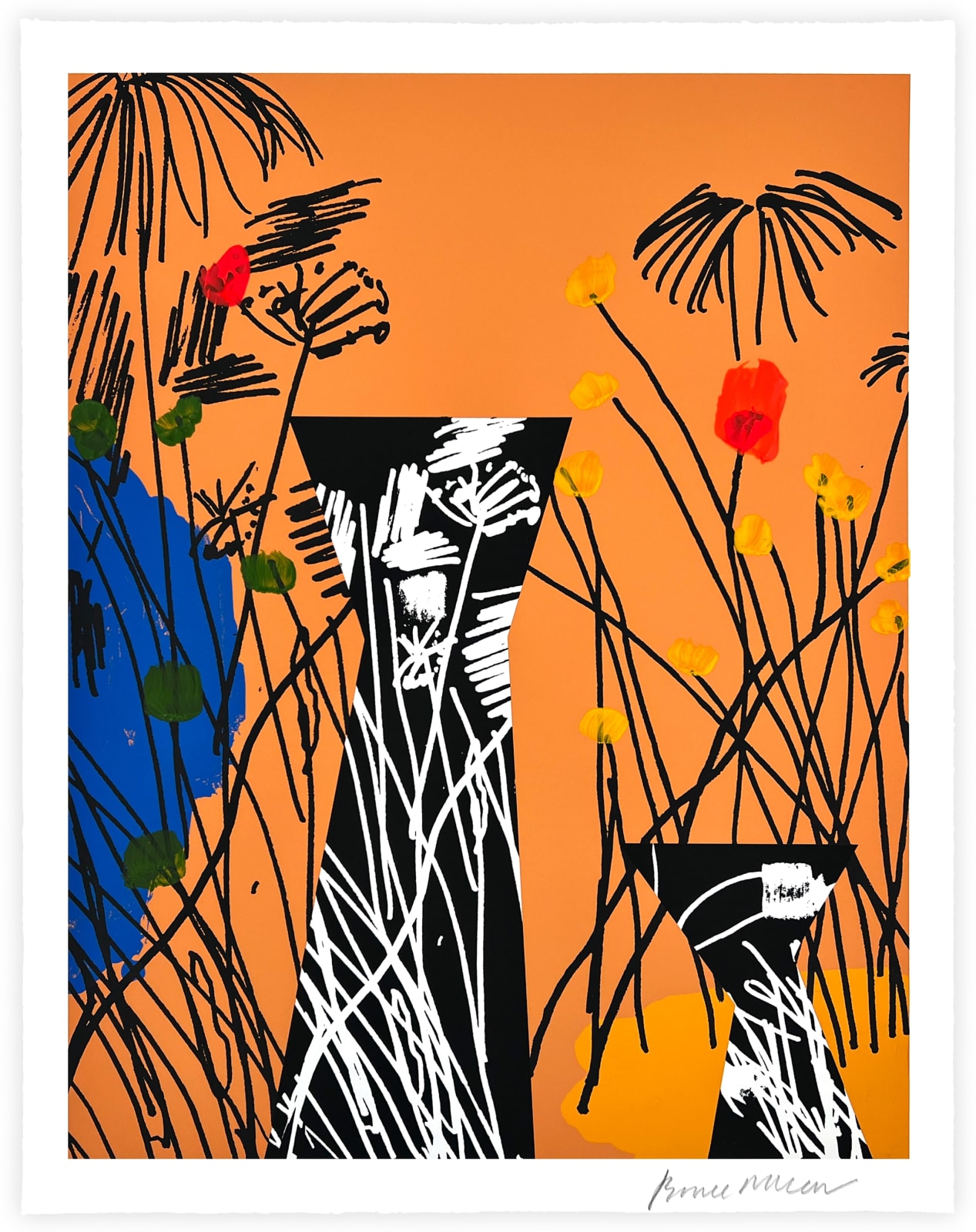 Bruce Mclean, A Vase of Arranged Flowers in a Wild Garden - Orange , 2025