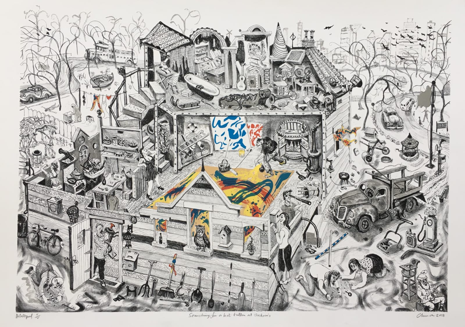 Chris Orr, Searching for a Lost Button at Jackson's, 2018