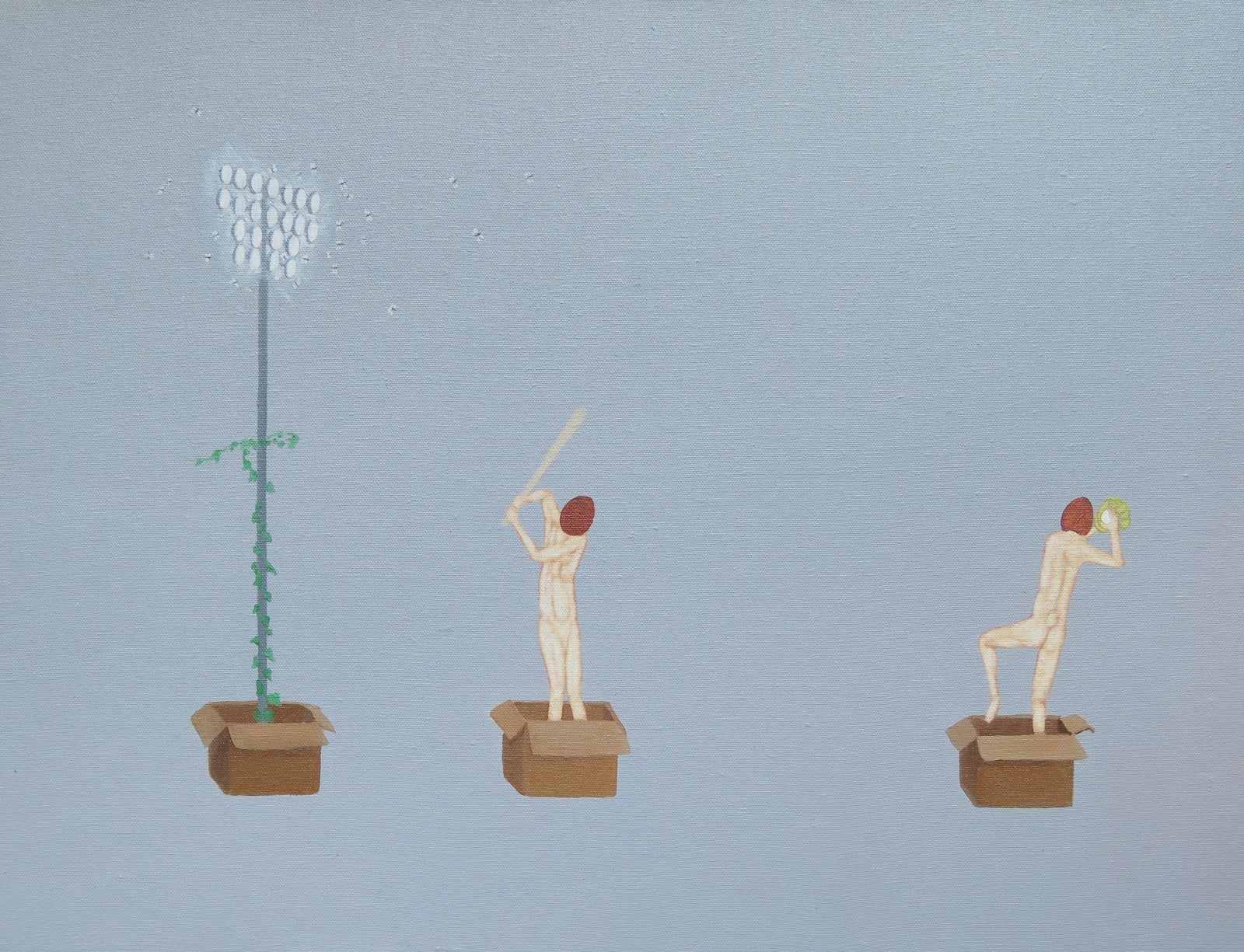 Akira Ikezoe, Coconut Heads in the Boxes I, 2018