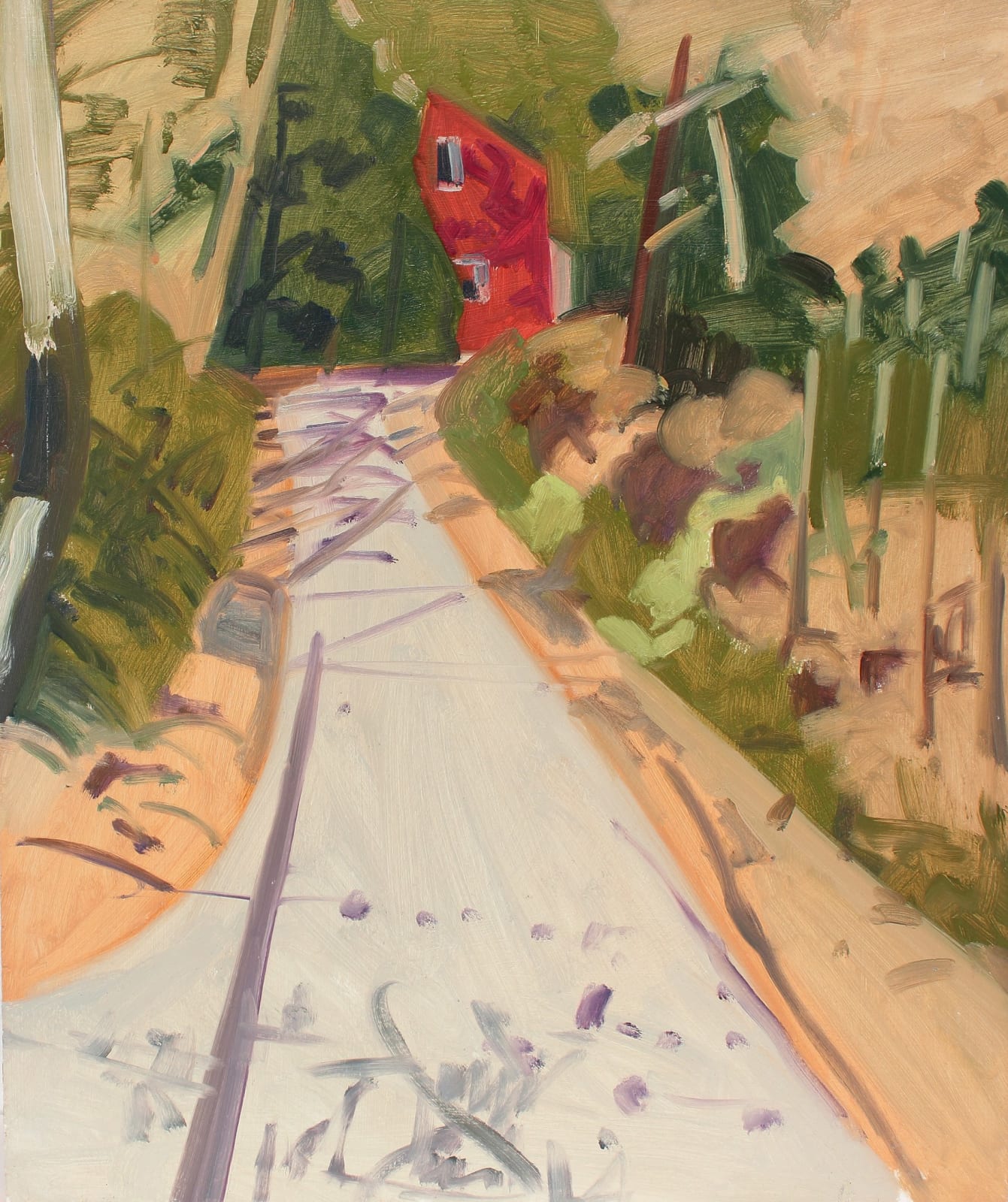 Lois Dodd, Road + Red House, 1980
