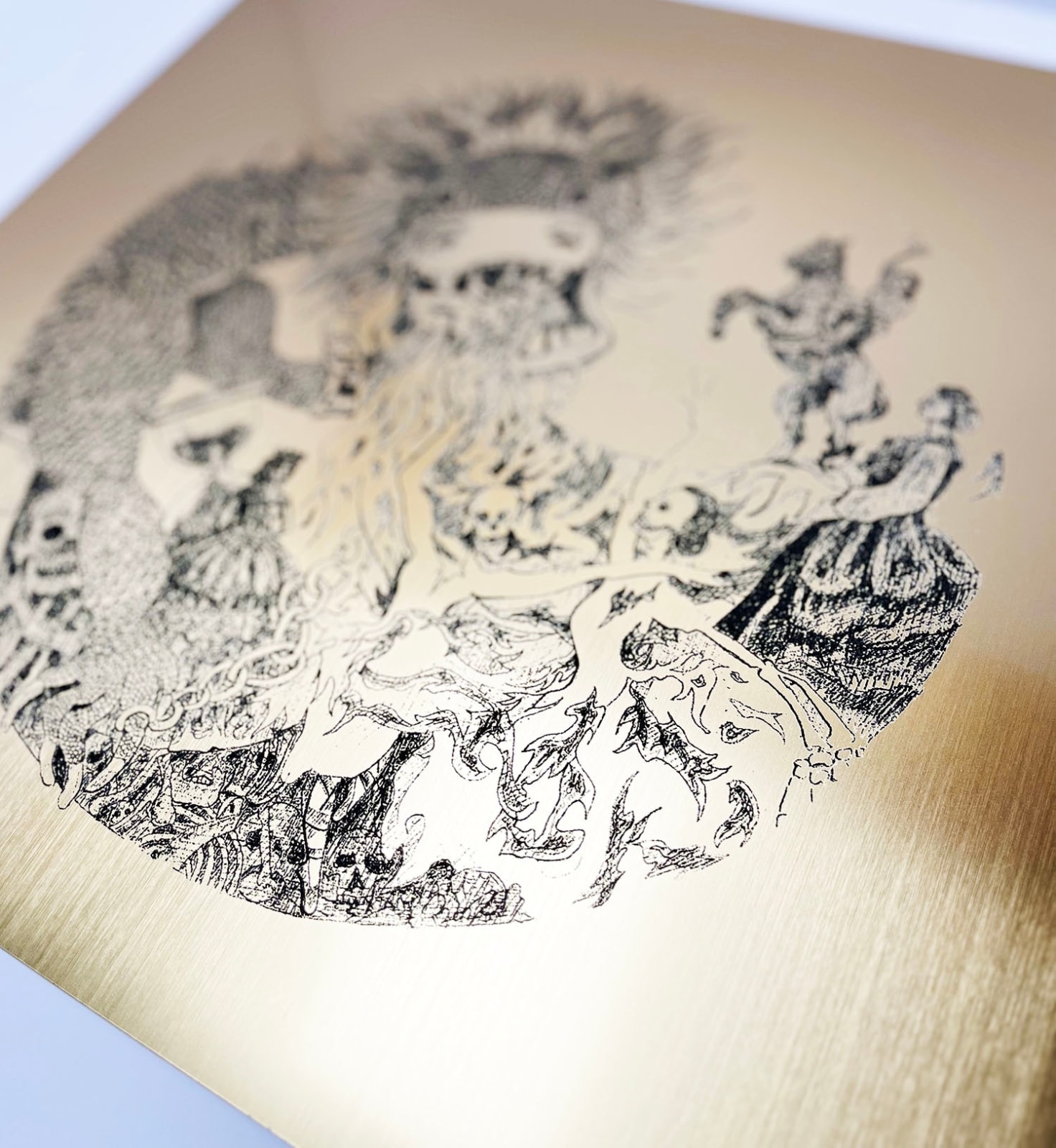 The Fire Dancers (laser engraving on brushed gold acrylic) Charlie Kirkham