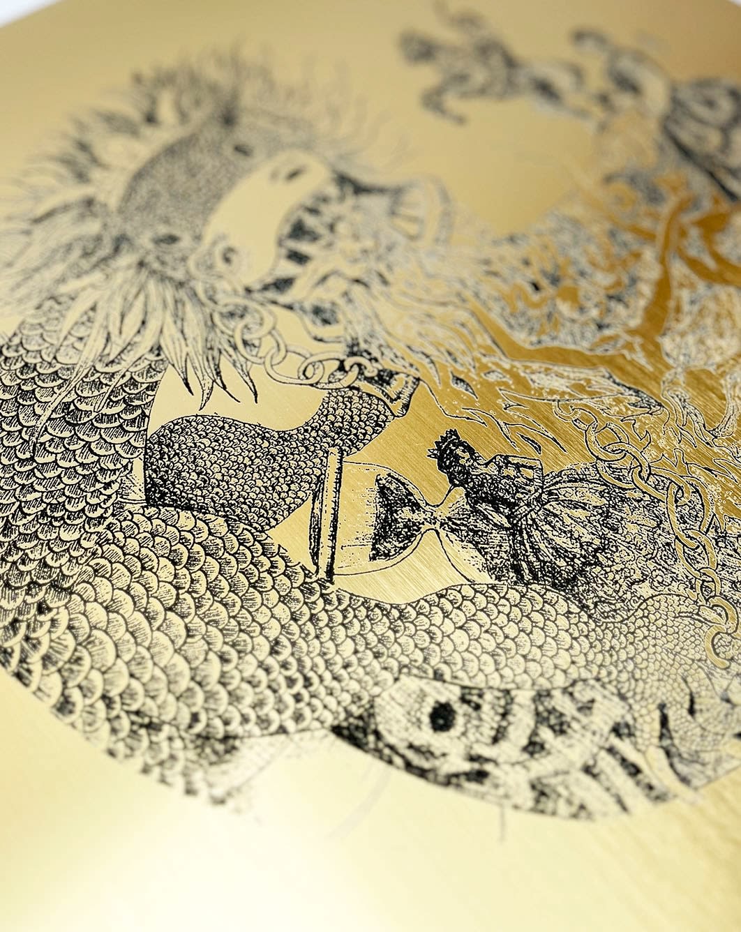 The Fire Dancers (laser engraving on brushed gold acrylic) Charlie Kirkham