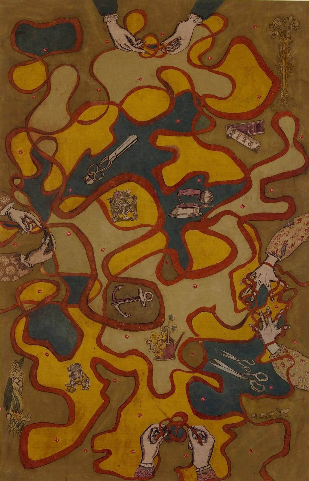 Lavanya Mani, Red labyrinths (Ariadne’s thread), 2009