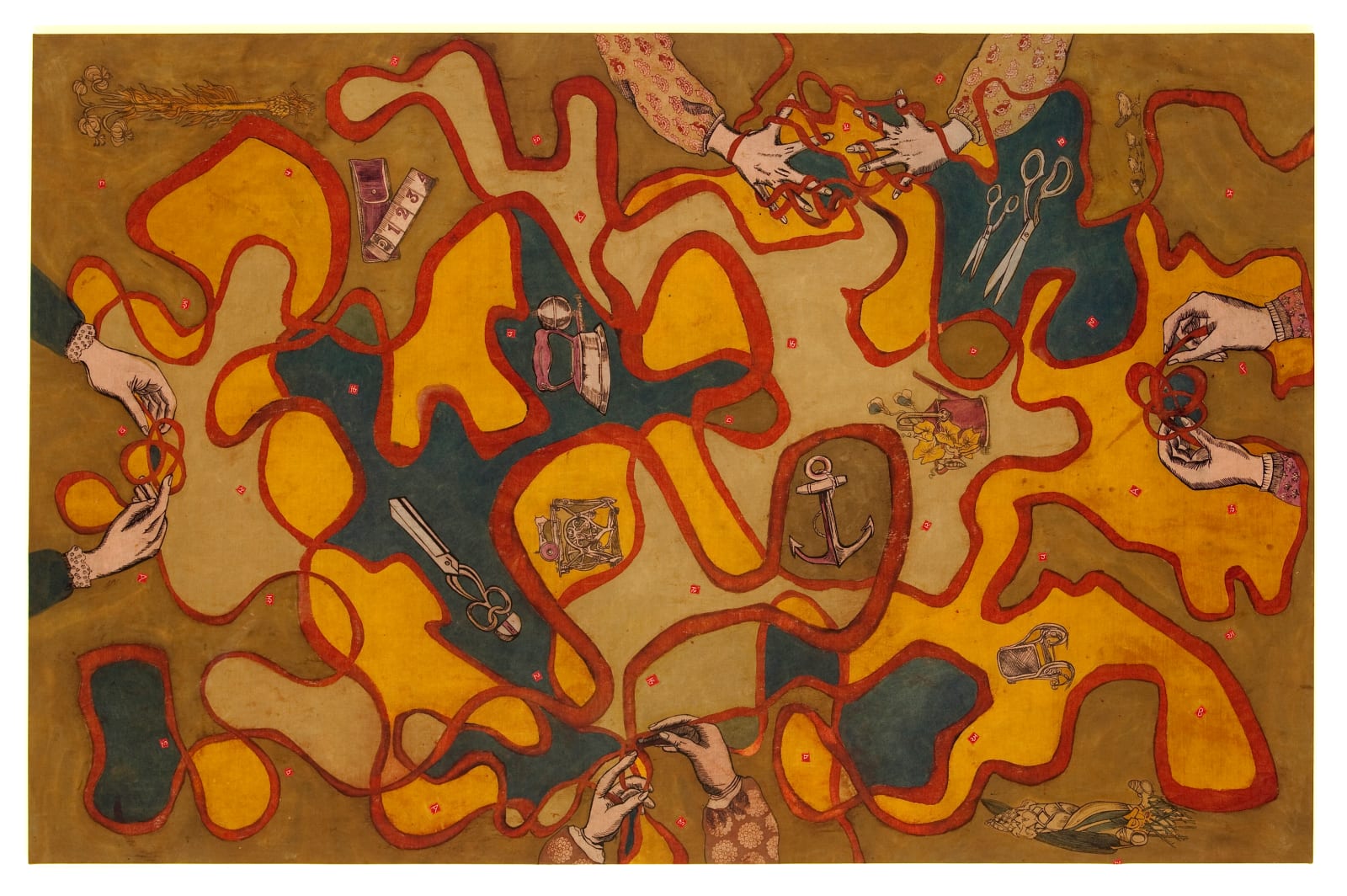 Lavanya Mani, Red labyrinths (Ariadne’s thread), 2009