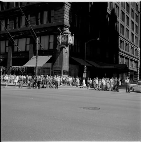 John Hendry, I-849 Corner of State and Washington, Marshall Fields, 1958