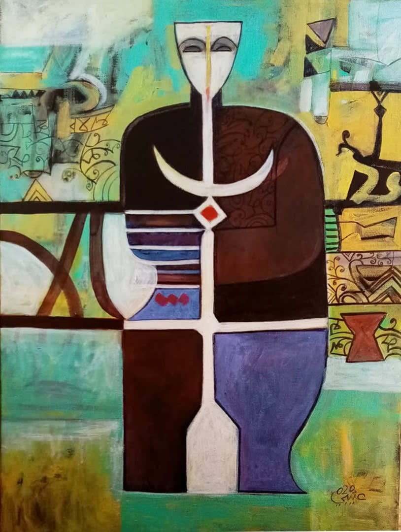 Mohamed Abdella Otaybi, Untitled IV (Man and Cow horn), 2020