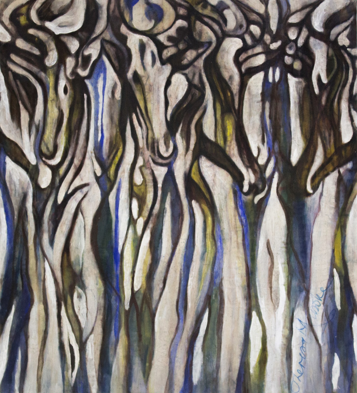 Theresa Musoke, Untitled (Hartebeest in blue and yellow), 1980s