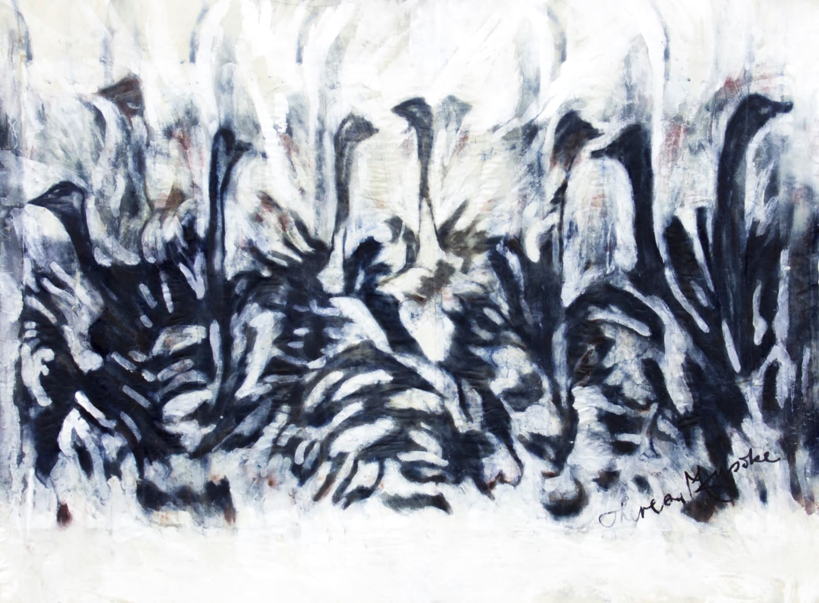 Theresa Musoke, Ostriches I (White), 2021