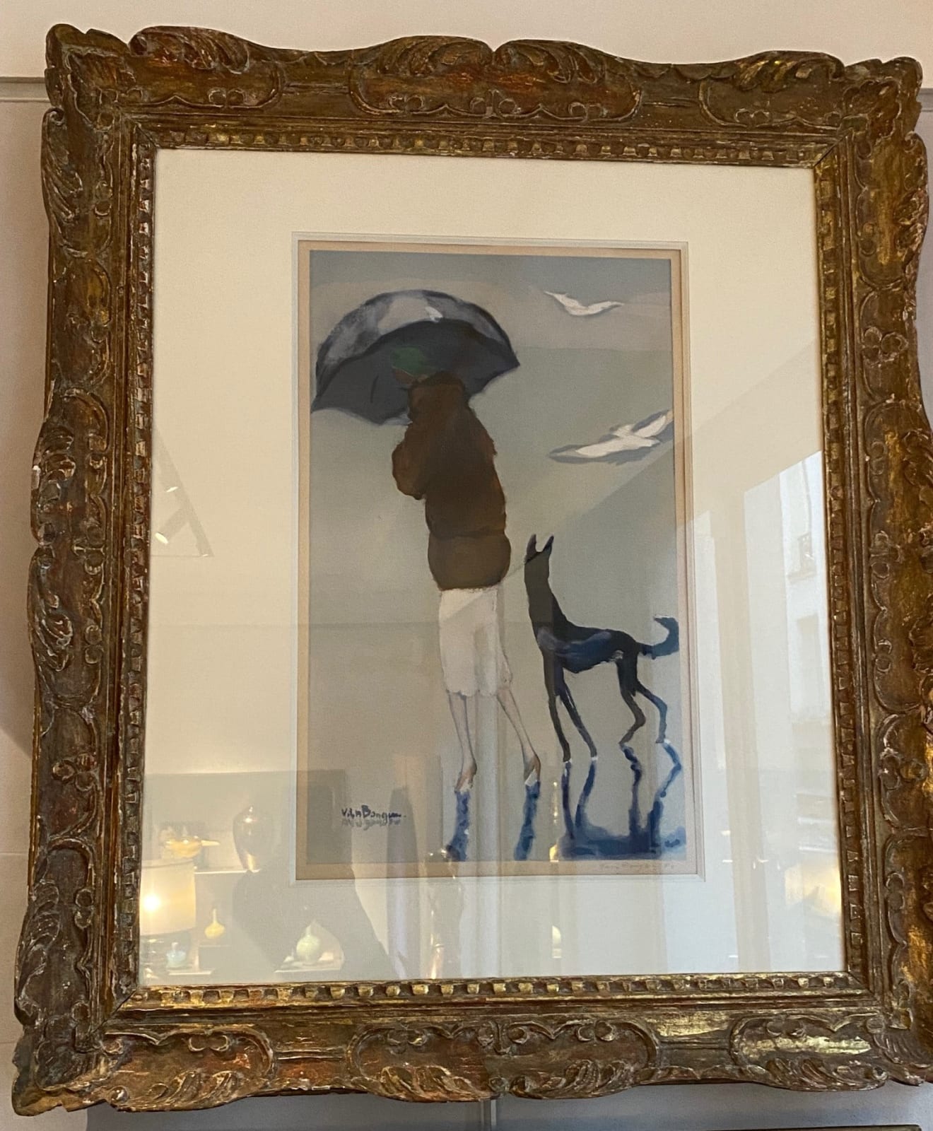 VAN DONGEN Kees, Femme avec chien marchant sur la plage, 1964