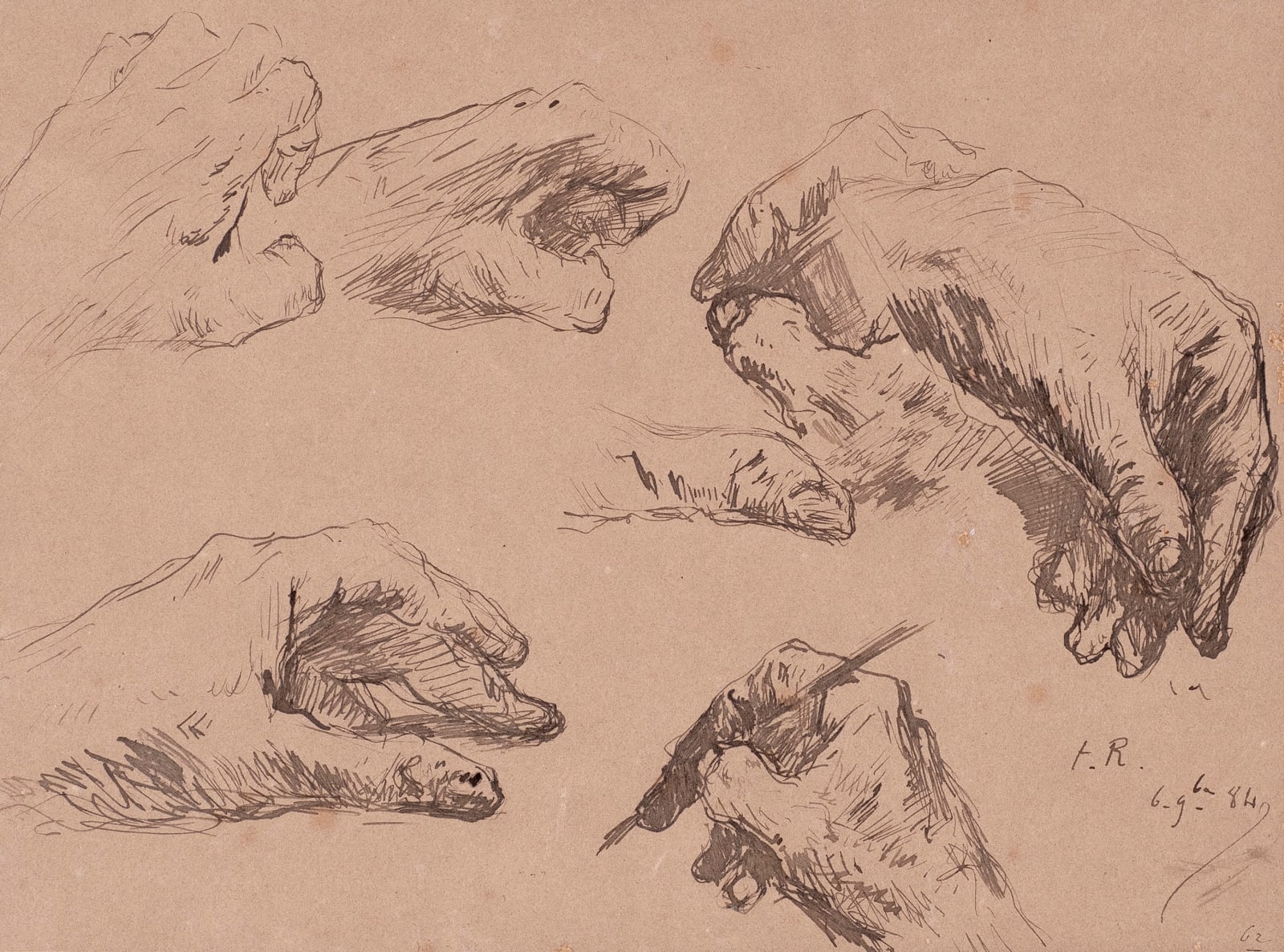 THÉODULE RIBOT, Studies of the artist’s hands, 1884