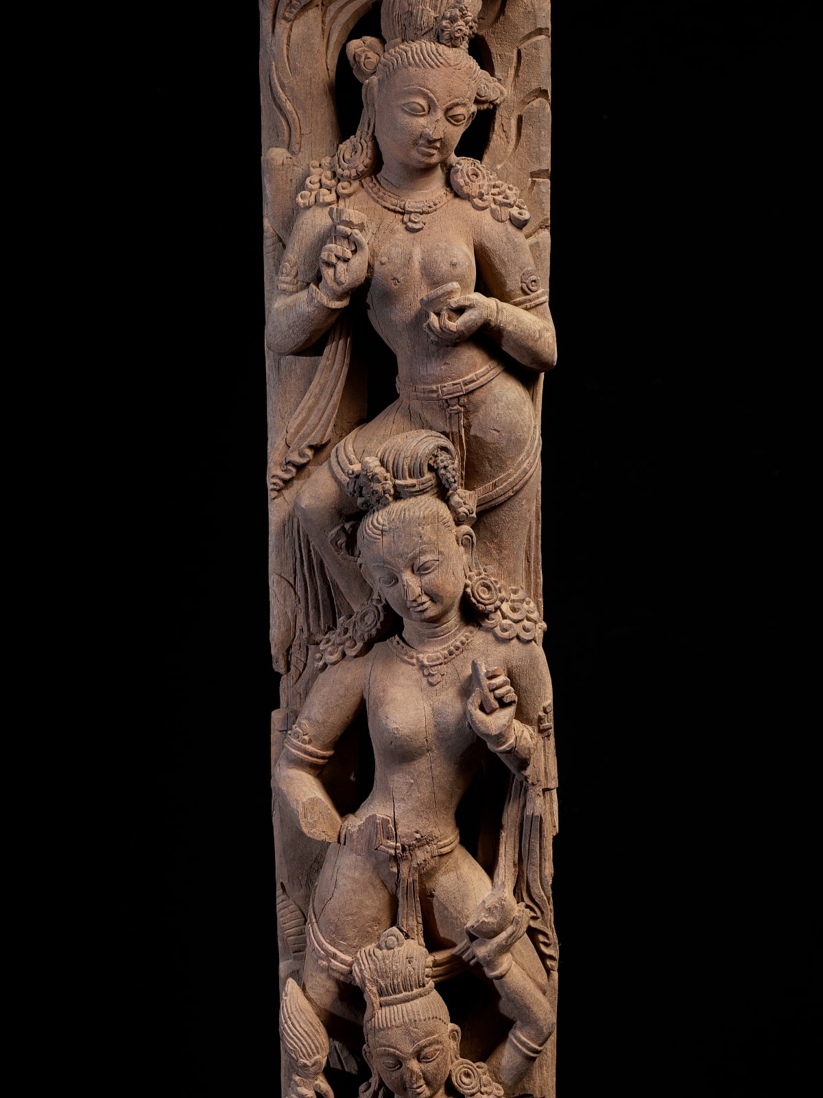 Architectural strut with figures beneath a flowering Sal Tree, Nepal, Kathmandu Valley, late 15th-early 16th century