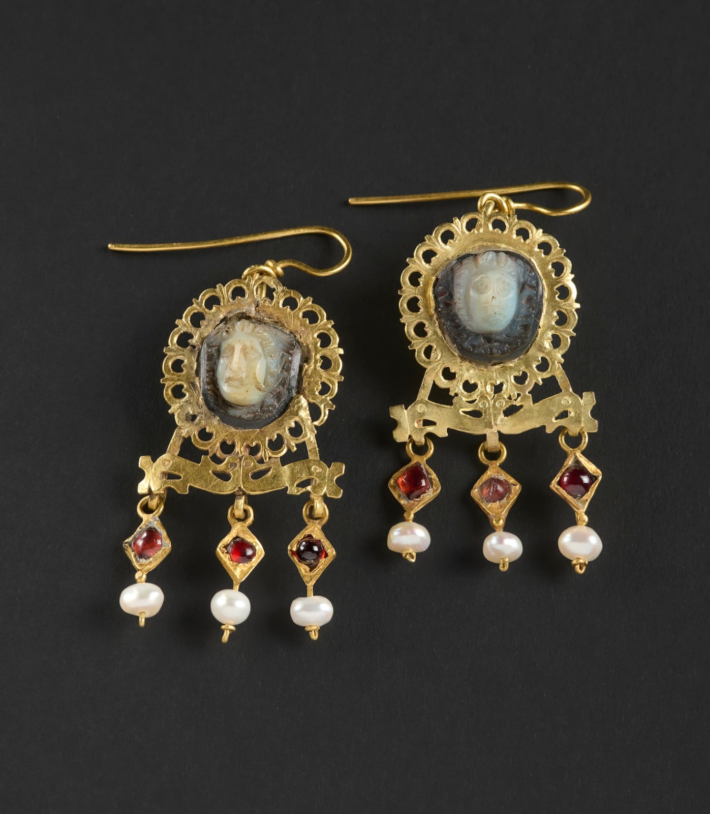 Pair of Earrings with Medusa Head Cameos, Roman, ca. 3rd-4th century A.D.