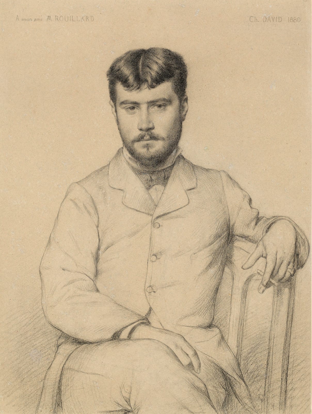 CHARLES EUGÈNE DAVID, Portrait of M. Rouillard seated, with a cigarette in hand