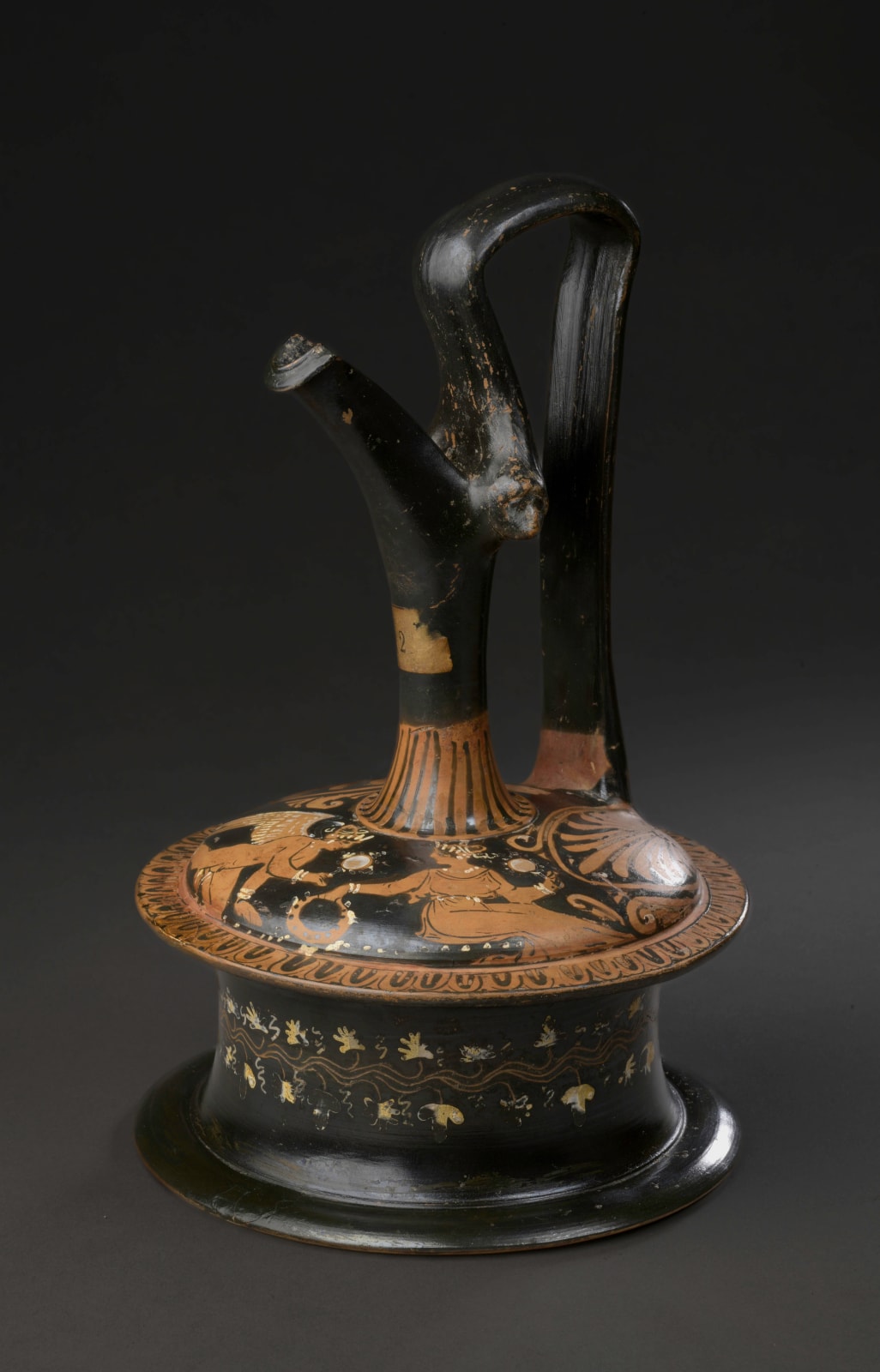 ATTRIBUTED TO THE MENZIES GROUP, Red-figure Epichysis with Hermaphroditos and a Woman, Greek, Apulian, ca. 330-310 B.C.