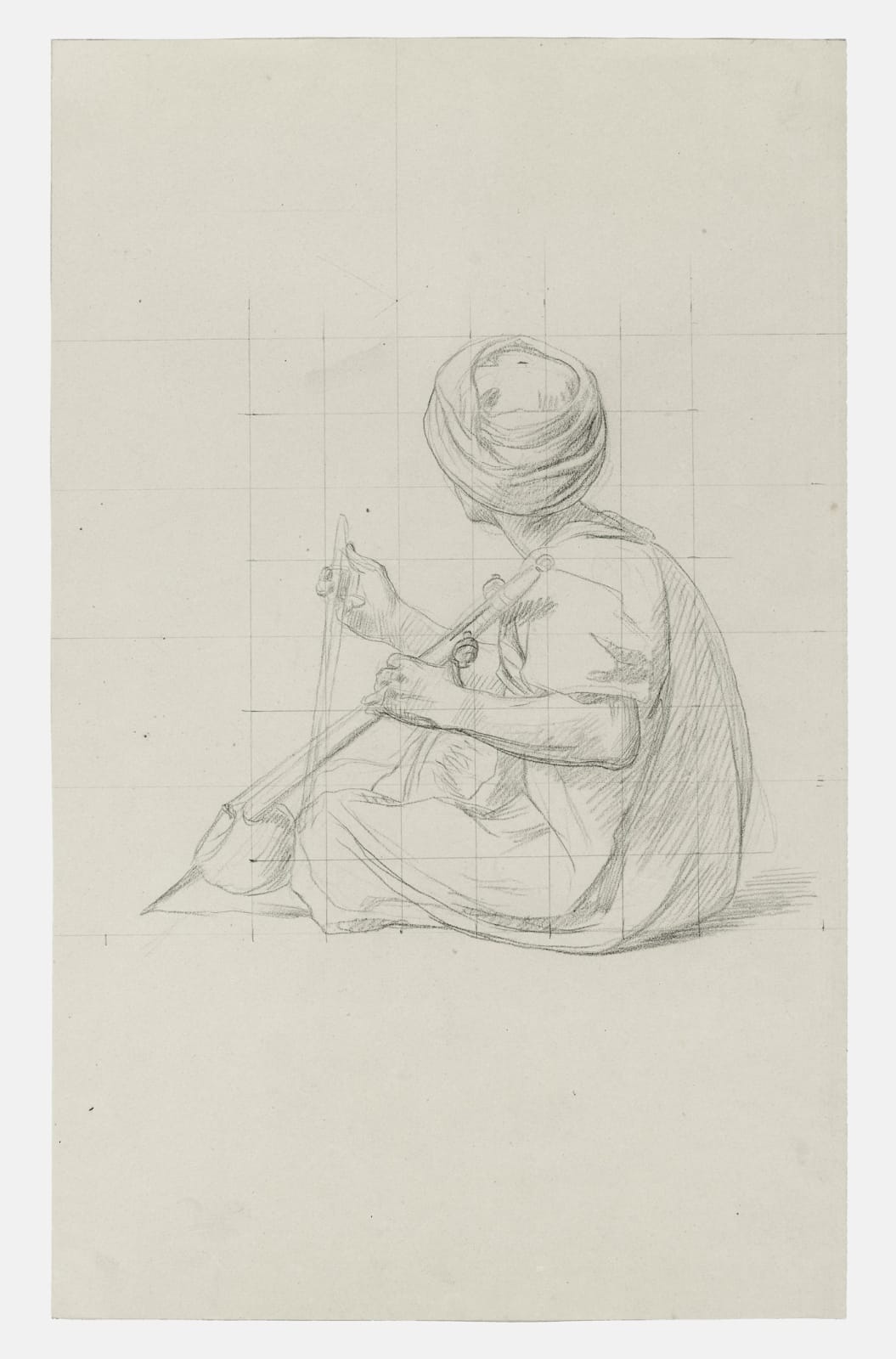 JEAN-LÉON GEROME, A seated and turbaned musician playing a spike fiddle, seen from behind, a study for The Sword Dance