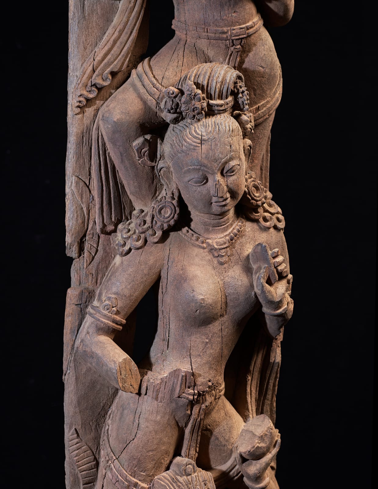 Architectural strut with figures beneath a flowering Sal Tree, Nepal, Kathmandu Valley, late 15th-early 16th century