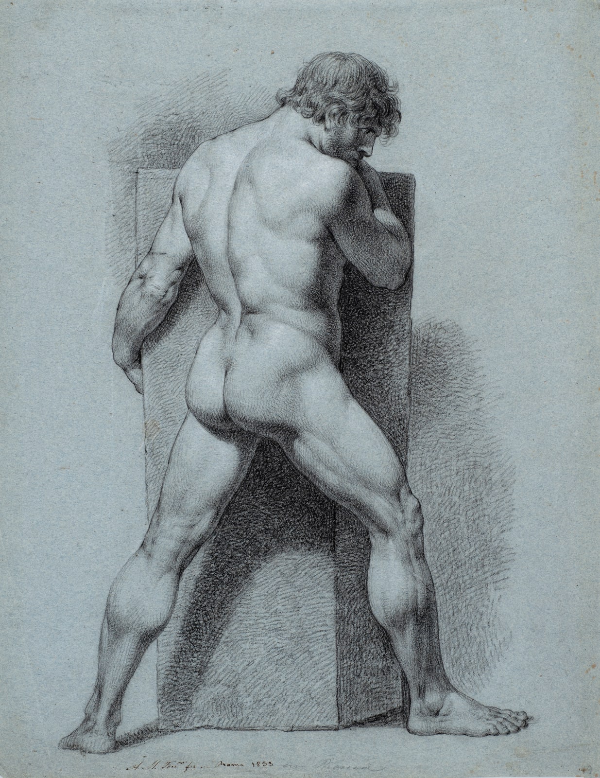 ANTÓNIO MANUEL DA FONSECA, Academic Study of a Man Gripping a Stone Plinth, 1833
