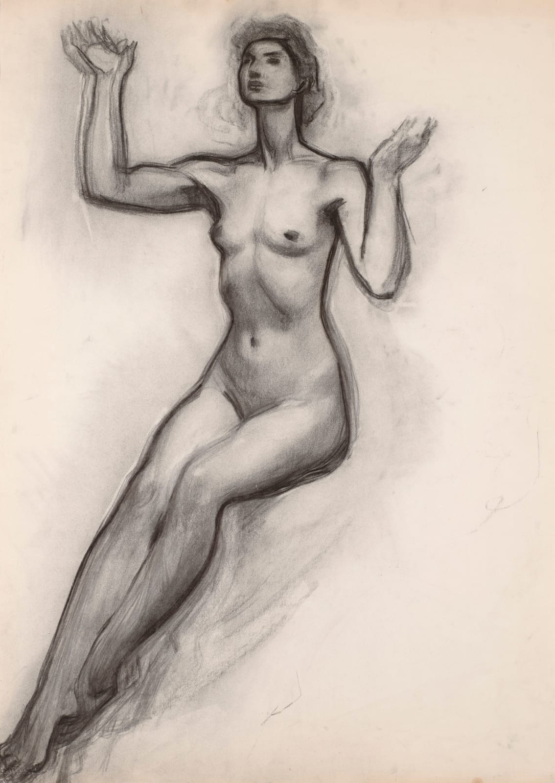 SUZANNE FABRY, Study of a seated female nude, palms upturned