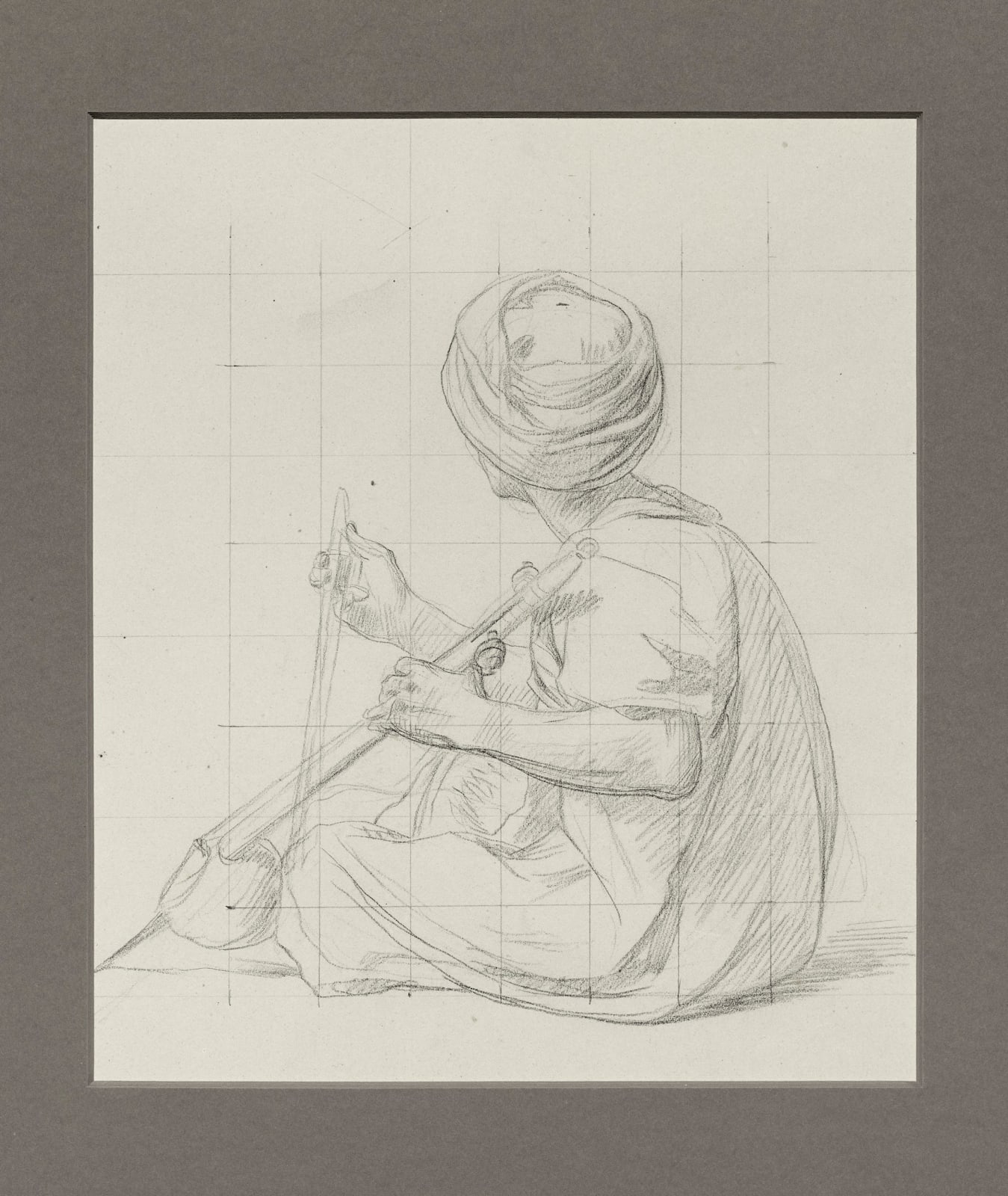 JEAN-LÉON GEROME, A seated and turbaned musician playing a spike fiddle, seen from behind, a study for The Sword Dance, c. 1863