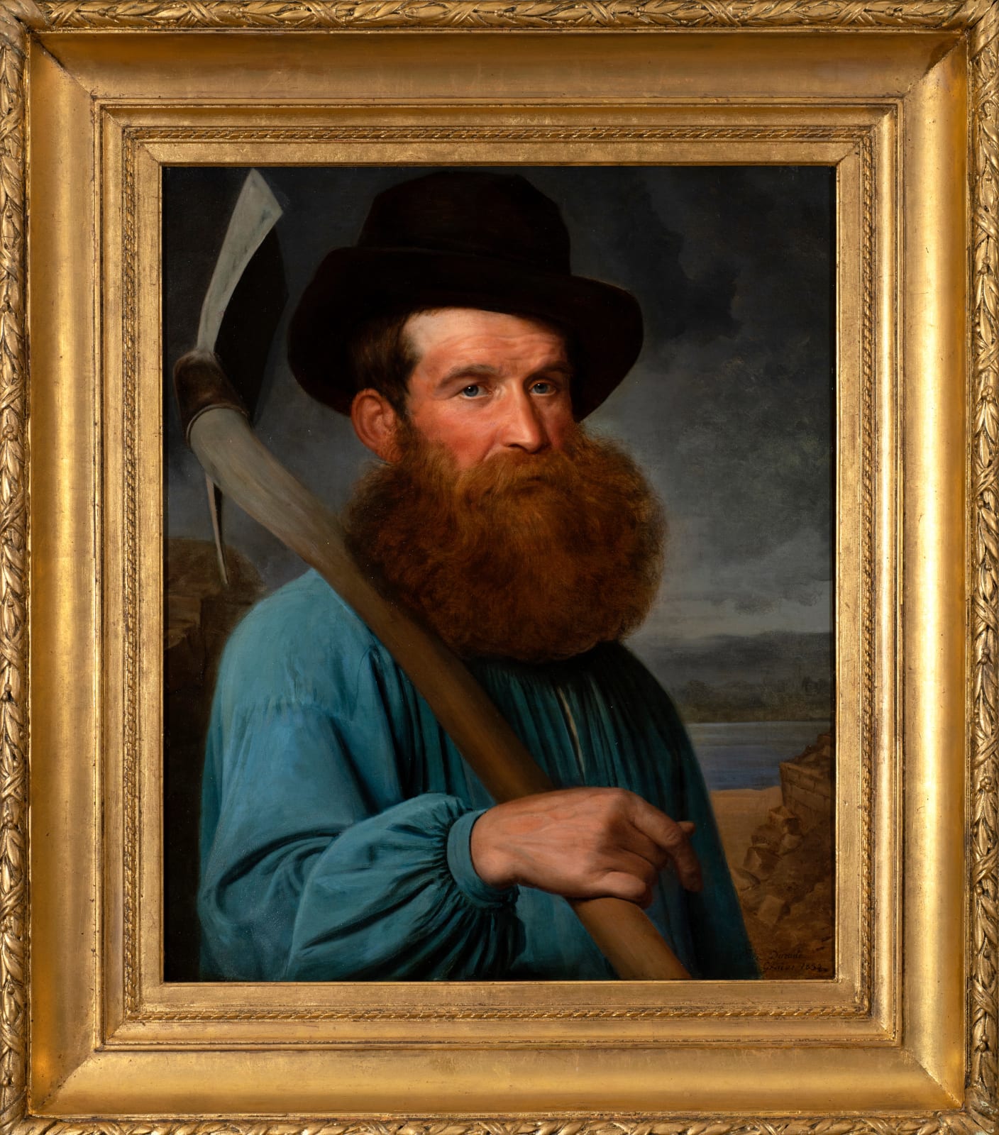 ALEXANDRE-LOUIS-FRANCOIS D'ALBERT-DURADE, Portrait of a bearded man with a shovel, against a landscape, 1852