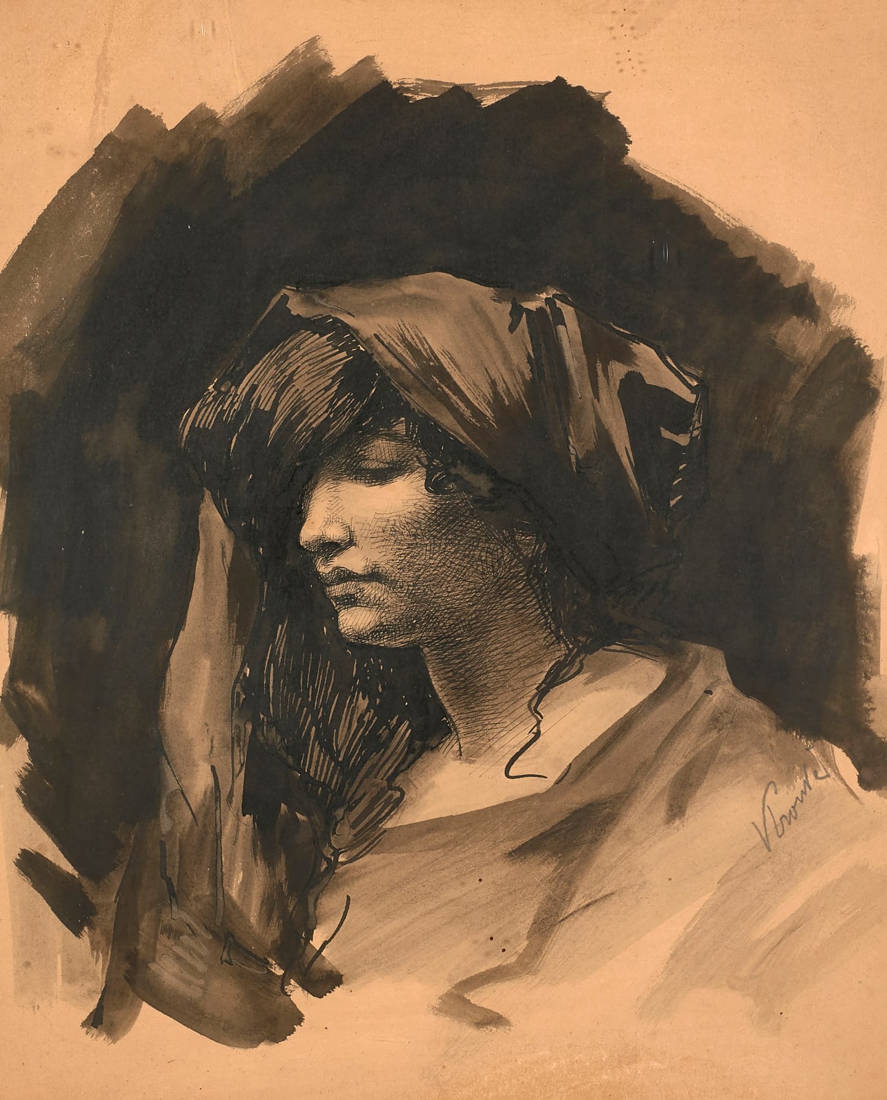 VICTOR PROUVÉ, Study of Juana Romani in a headscarf