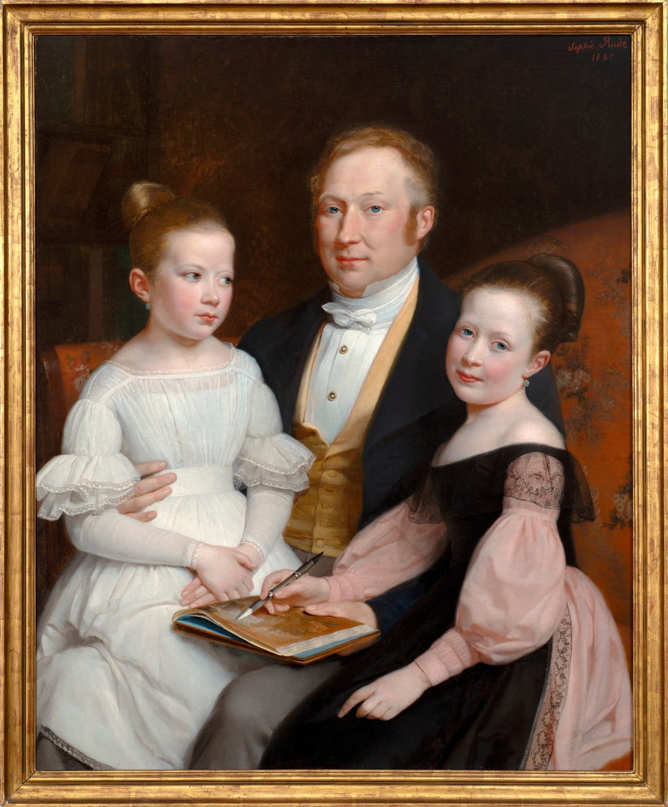 SOPHIE RUDE, NÉE FRÉMIET, Portrait of a father with his two daughters: possibly the Lechêne family, 1840