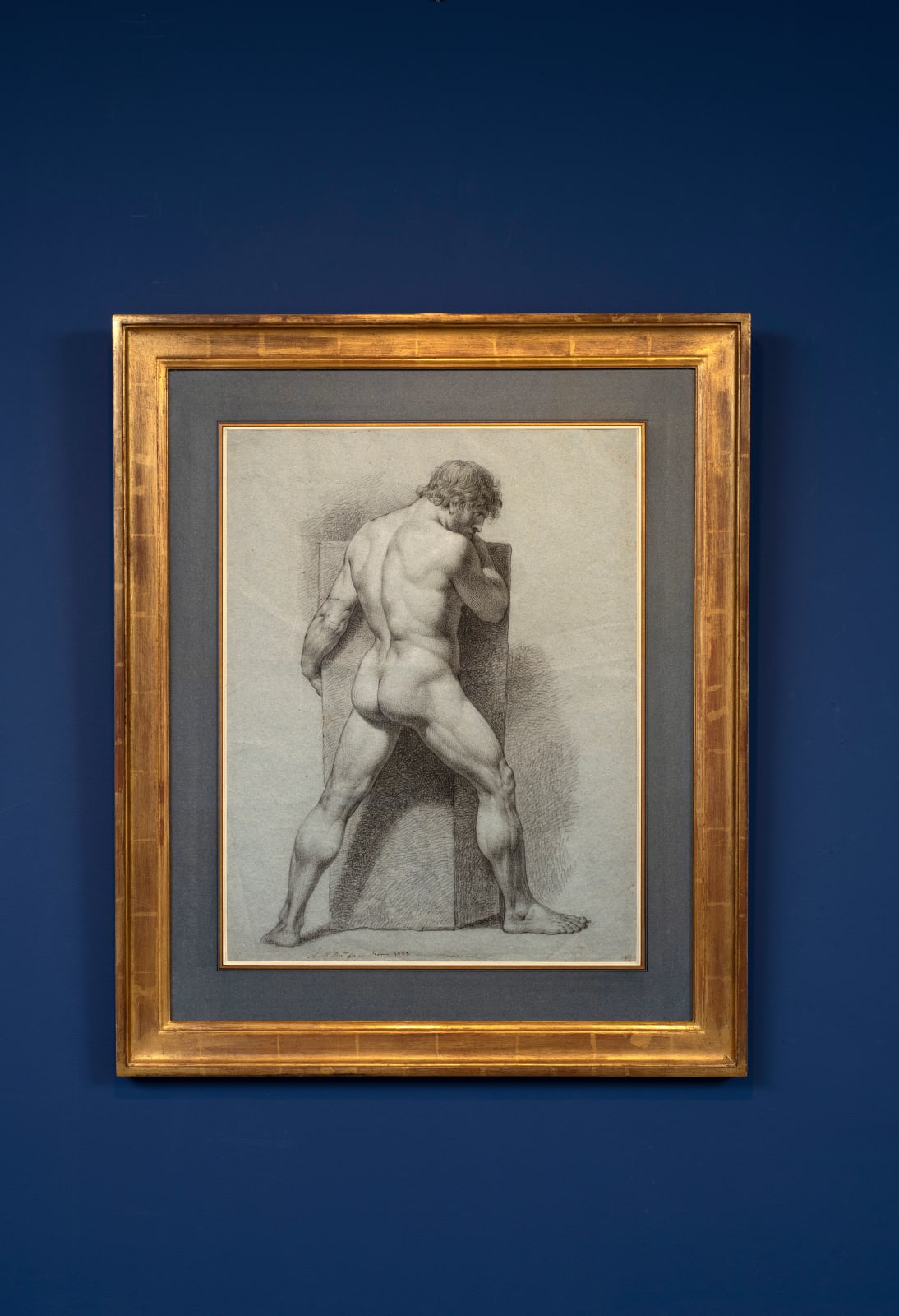 ANTÓNIO MANUEL DA FONSECA, Academic Study of a Man Gripping a Stone Plinth, 1833