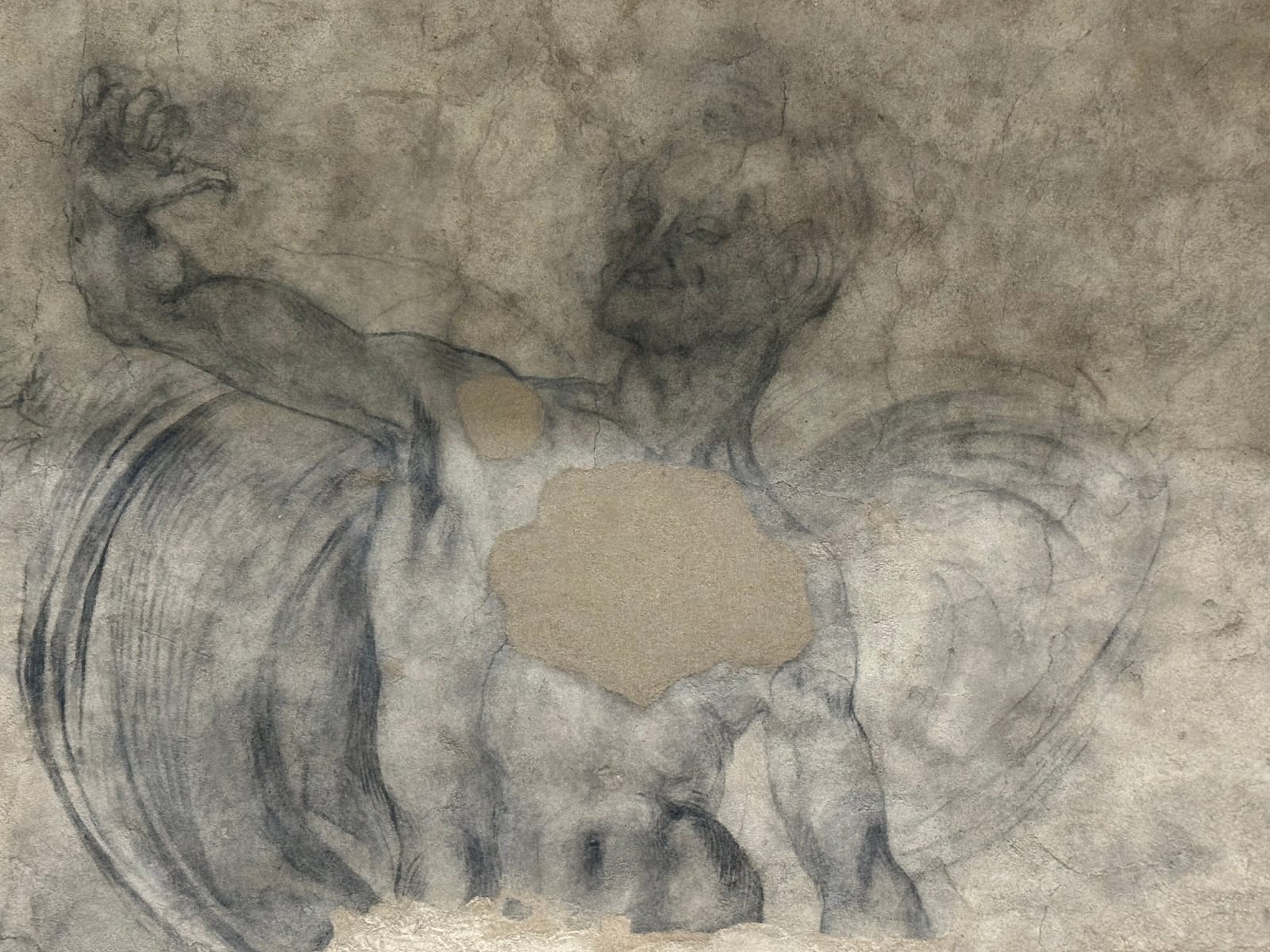 MICHELANGELO DI LODOVICO BUONARROTI SIMONI, Mural Fragment of a Male Nude in Three-Quarter Length (Triton or Satyr), c. 1503-1504
