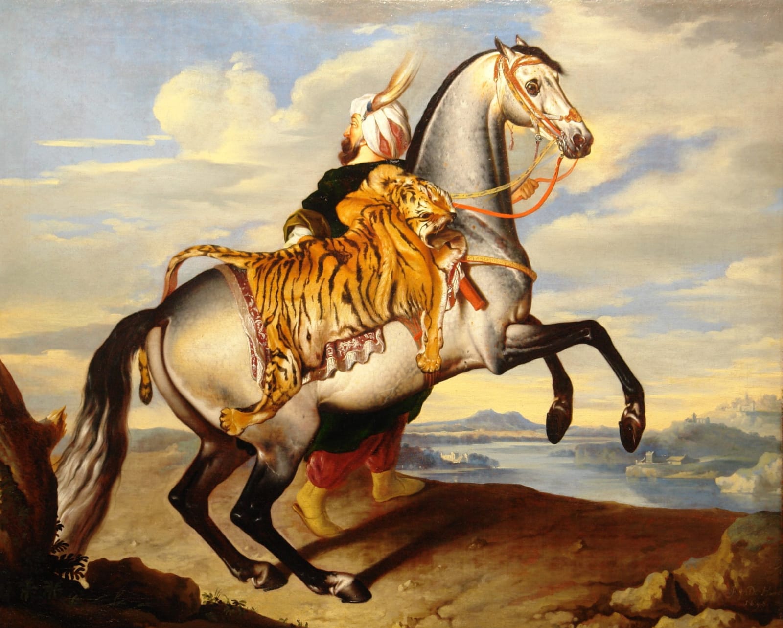 JOHANN-GEORG DE HAMILTON, A rearing Arab stallion held by a groom in Oriental costume, 1698